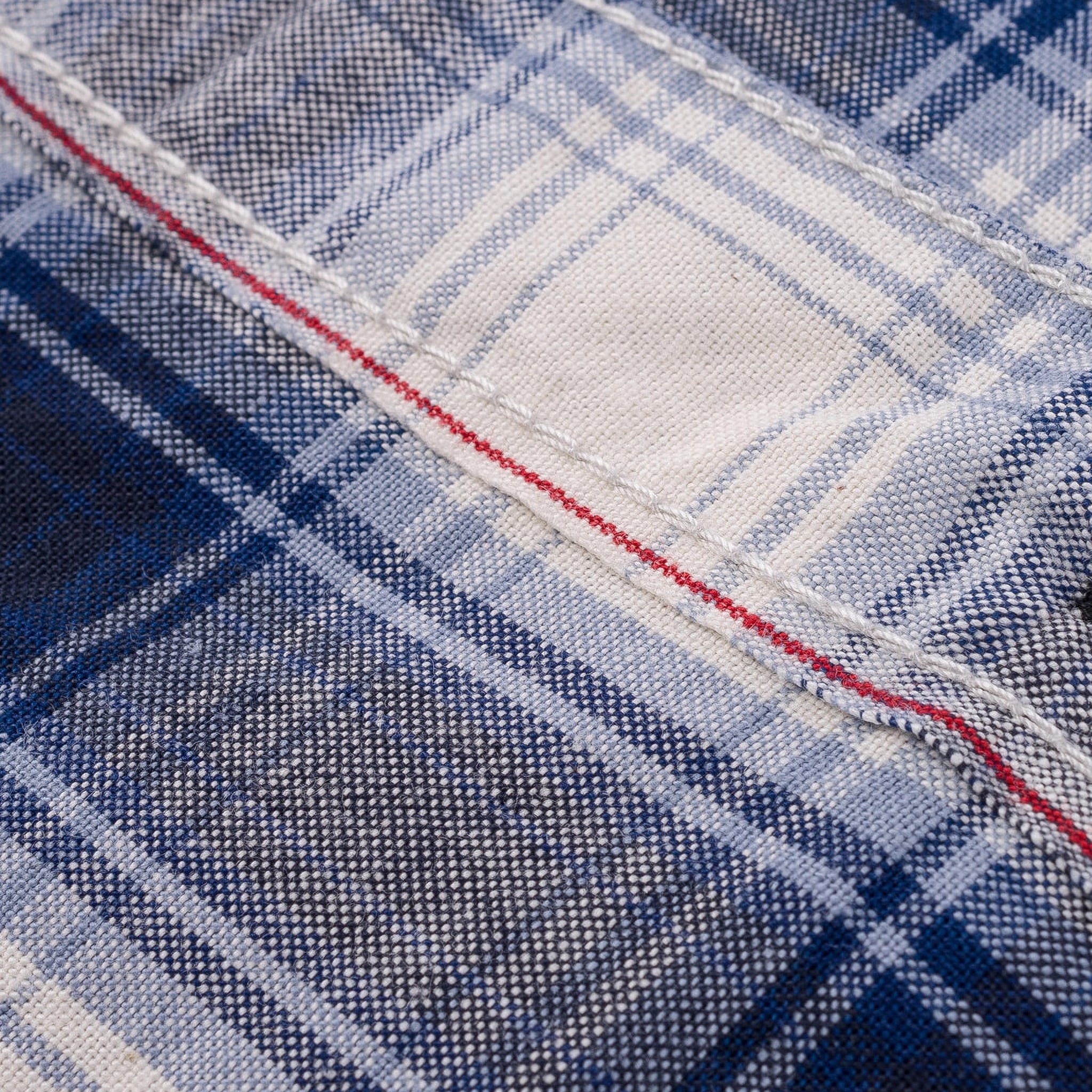 IHSH-419-BLU 5oz Selvedge Short Sleeved Madras Check Work Shirt - Blue