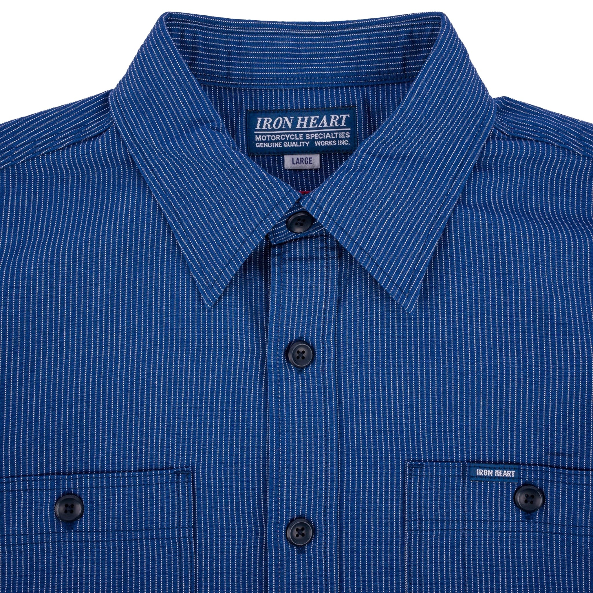 IHSH-420-PIN 5oz Selvedge Ox Cloth Short Sleeved Work Shirt - Pinstripe