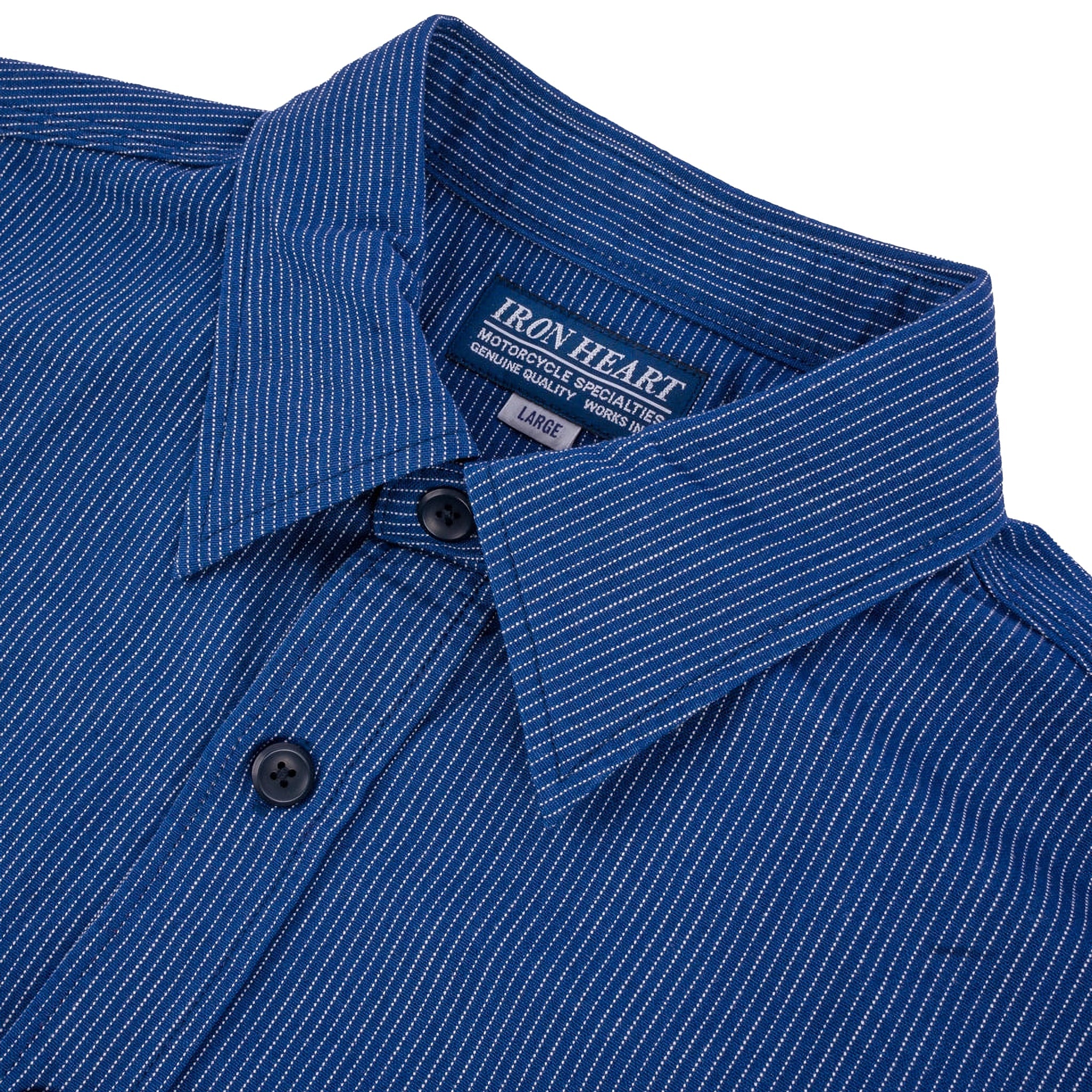IHSH-420-PIN 5oz Selvedge Ox Cloth Short Sleeved Work Shirt - Pinstripe