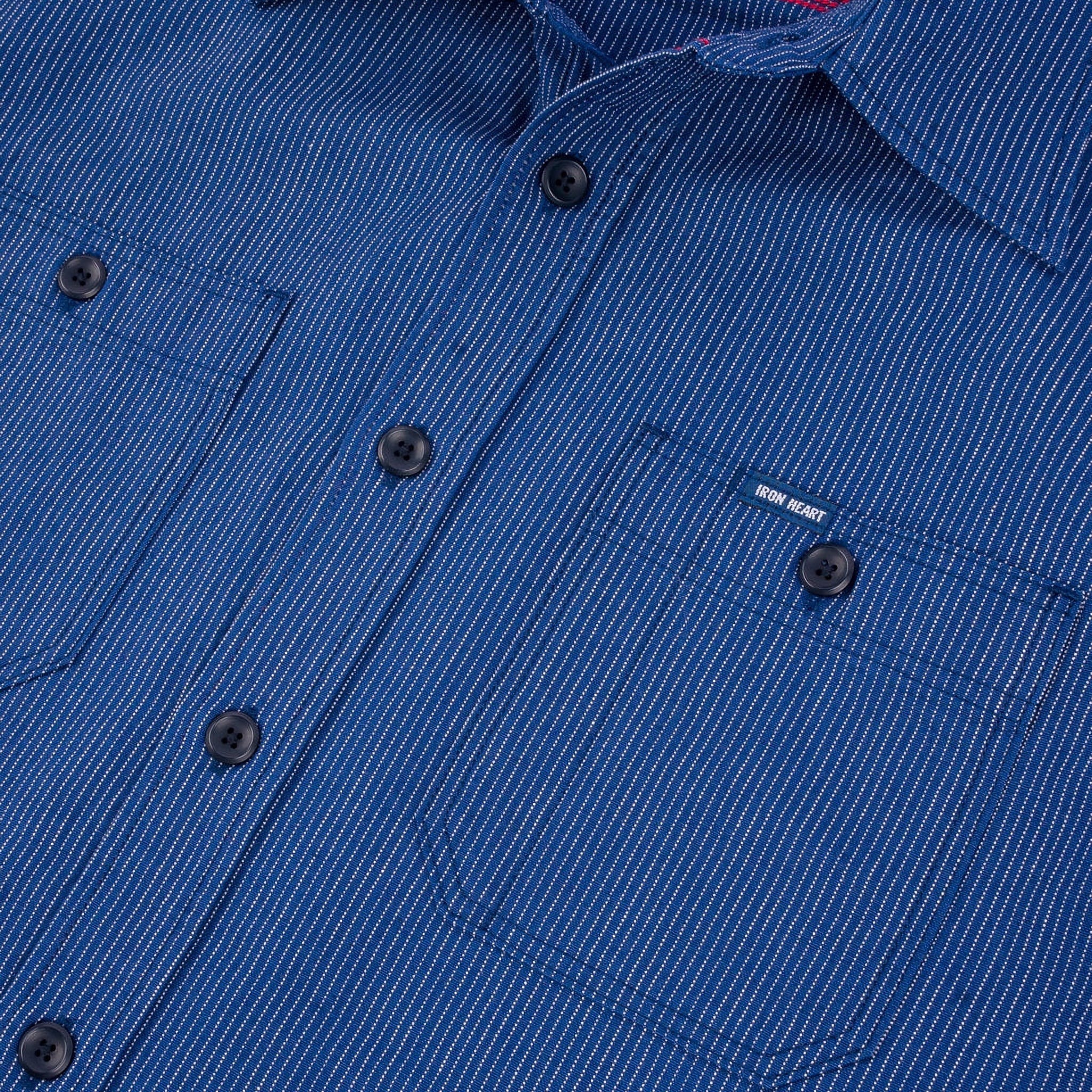 IHSH-420-PIN 5oz Selvedge Ox Cloth Short Sleeved Work Shirt - Pinstripe
