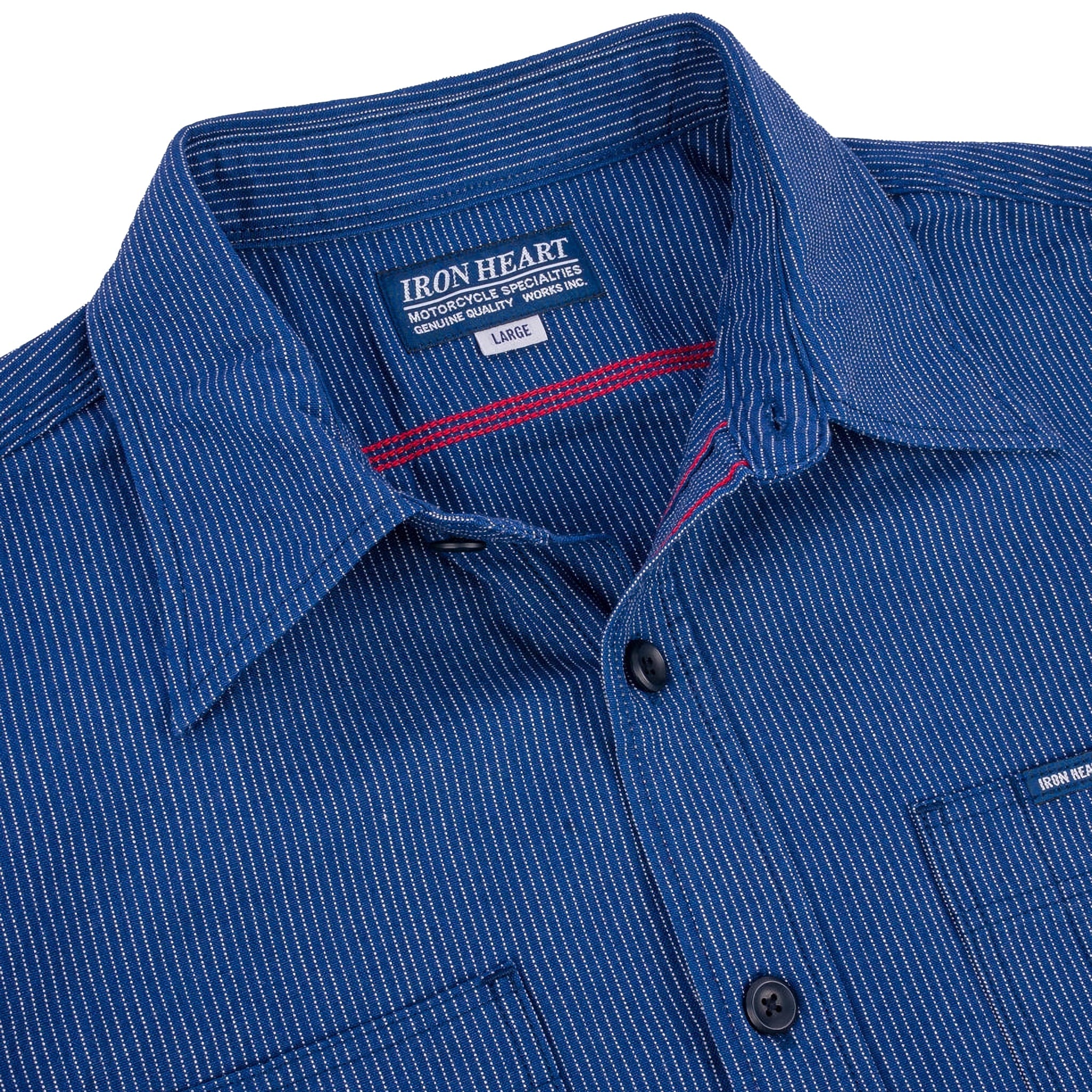 IHSH-420-PIN 5oz Selvedge Ox Cloth Short Sleeved Work Shirt - Pinstripe