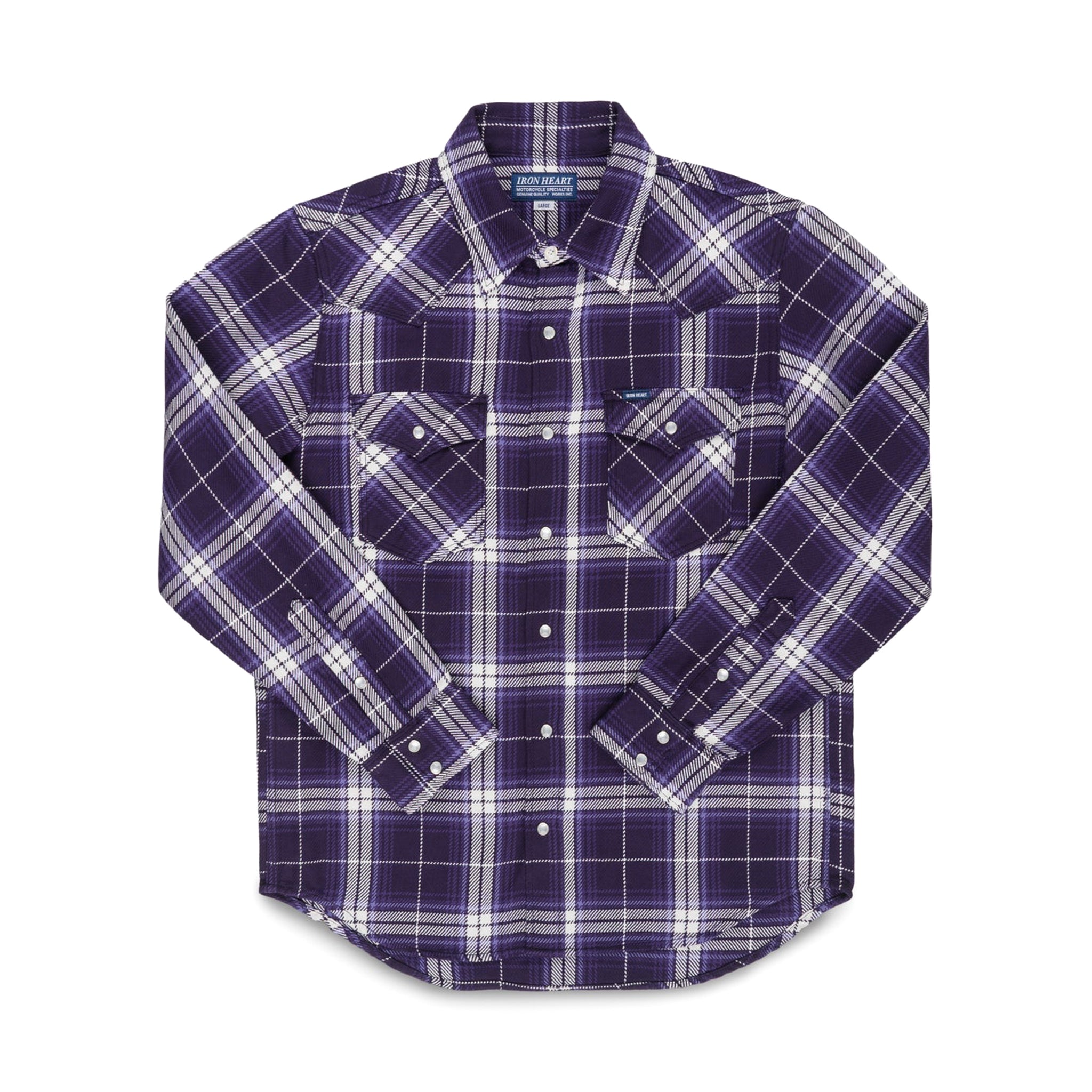 Iron Heart IHSH-439-PUR 9oz Selvedge Flannel Check Western Shirt