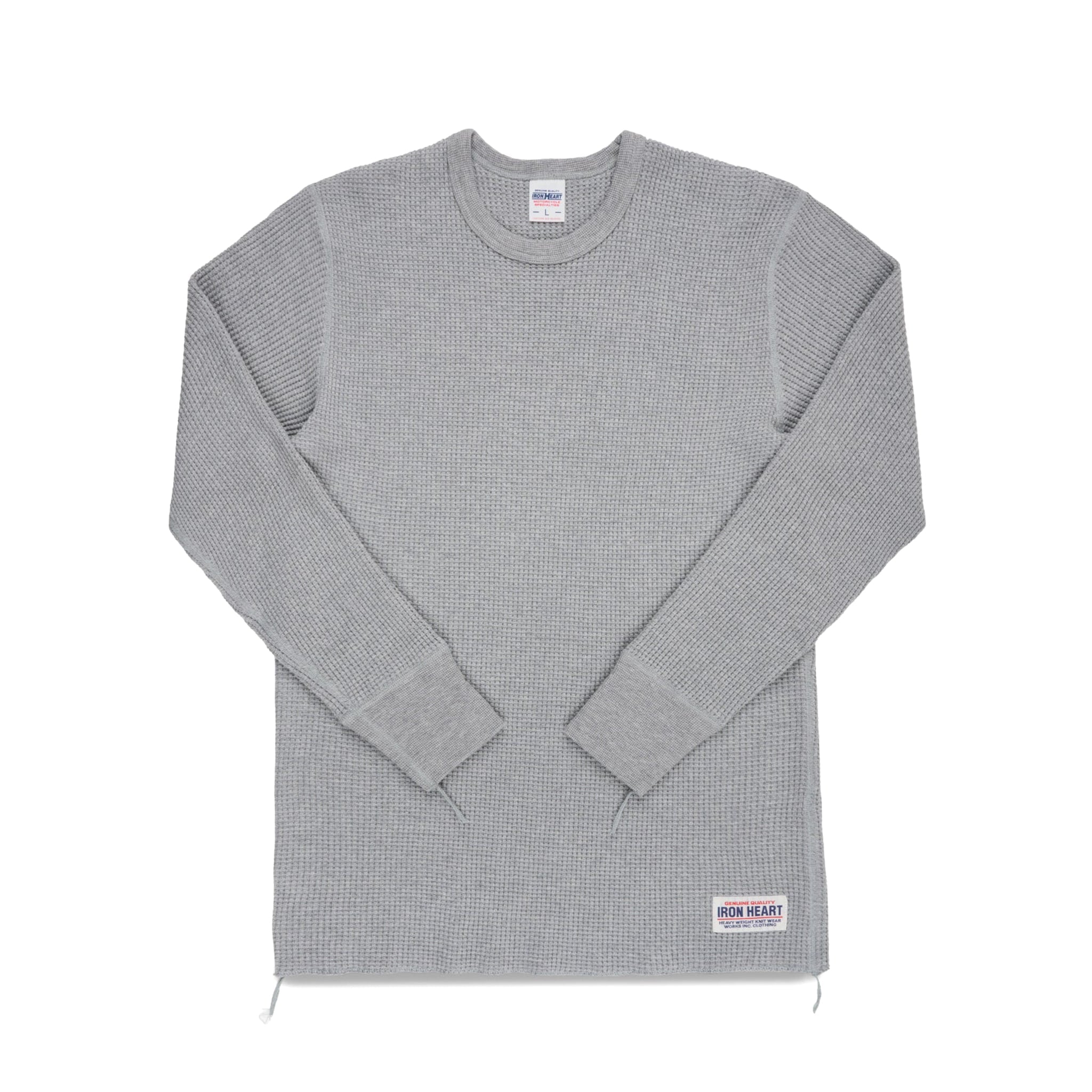 IHTL-1301-GRY Waffle Knit Long Sleeved Crew Neck Thermal Top - Grey