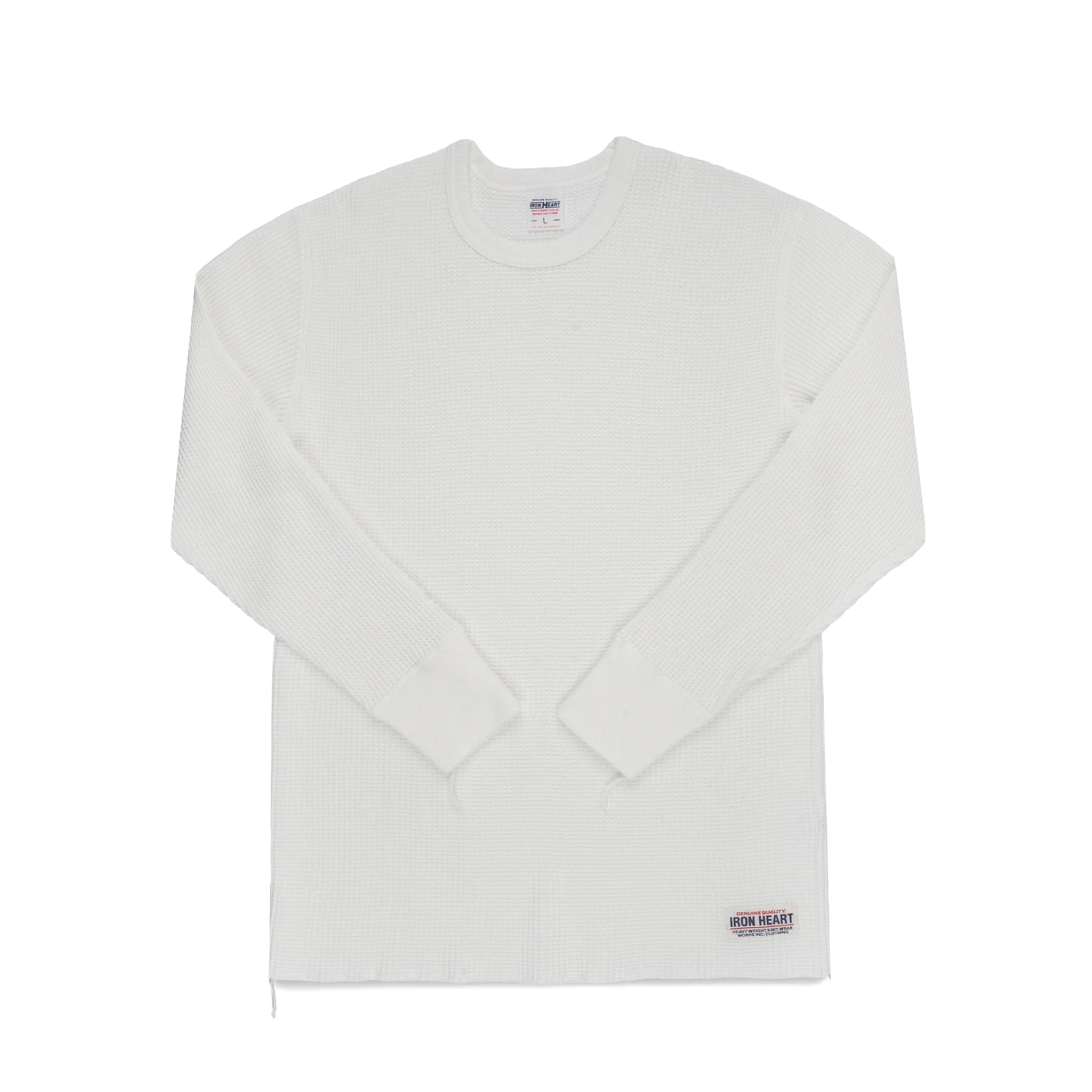IHTL-1301-WHT Waffle Knit Long Sleeved Crew Neck Thermal Top - White