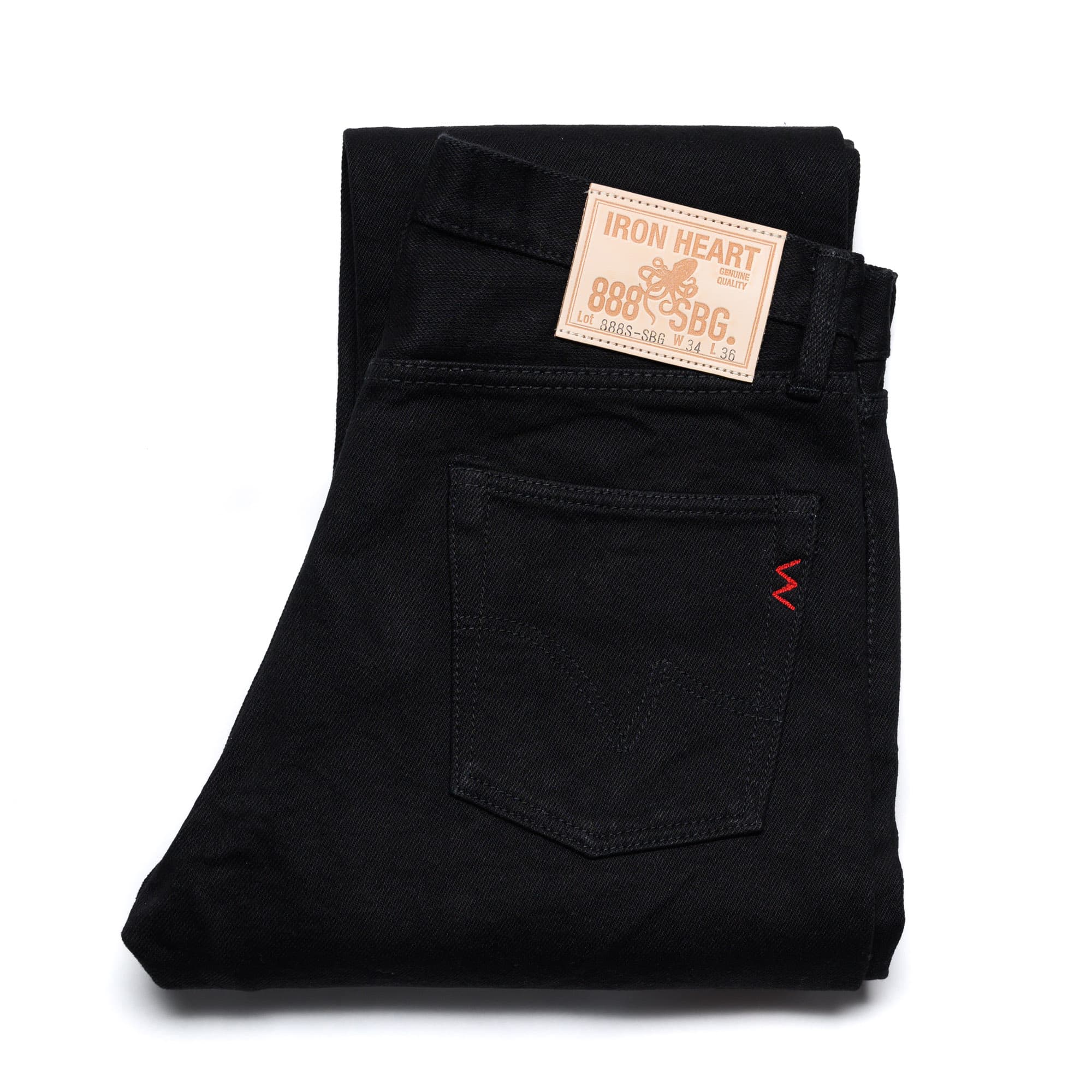 IH-888S-SBG 21oz Selvedge Denim Medium High Rise Tapered Cut Jeans Superblack Fades To Grey Folded