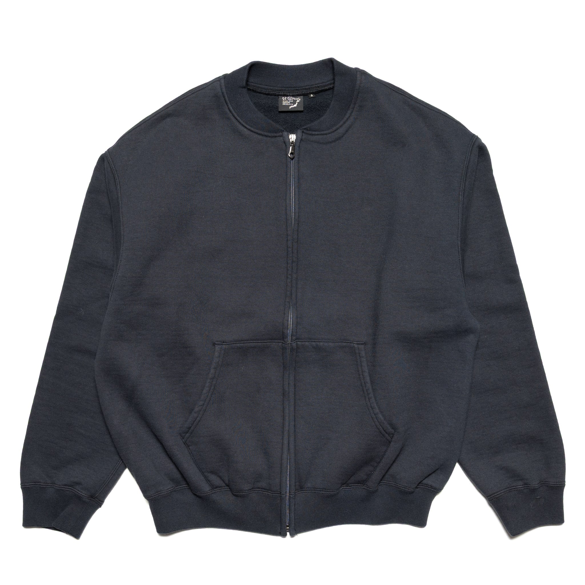 Front Zip Densely Knit Sweat Shirt - Dark Navy