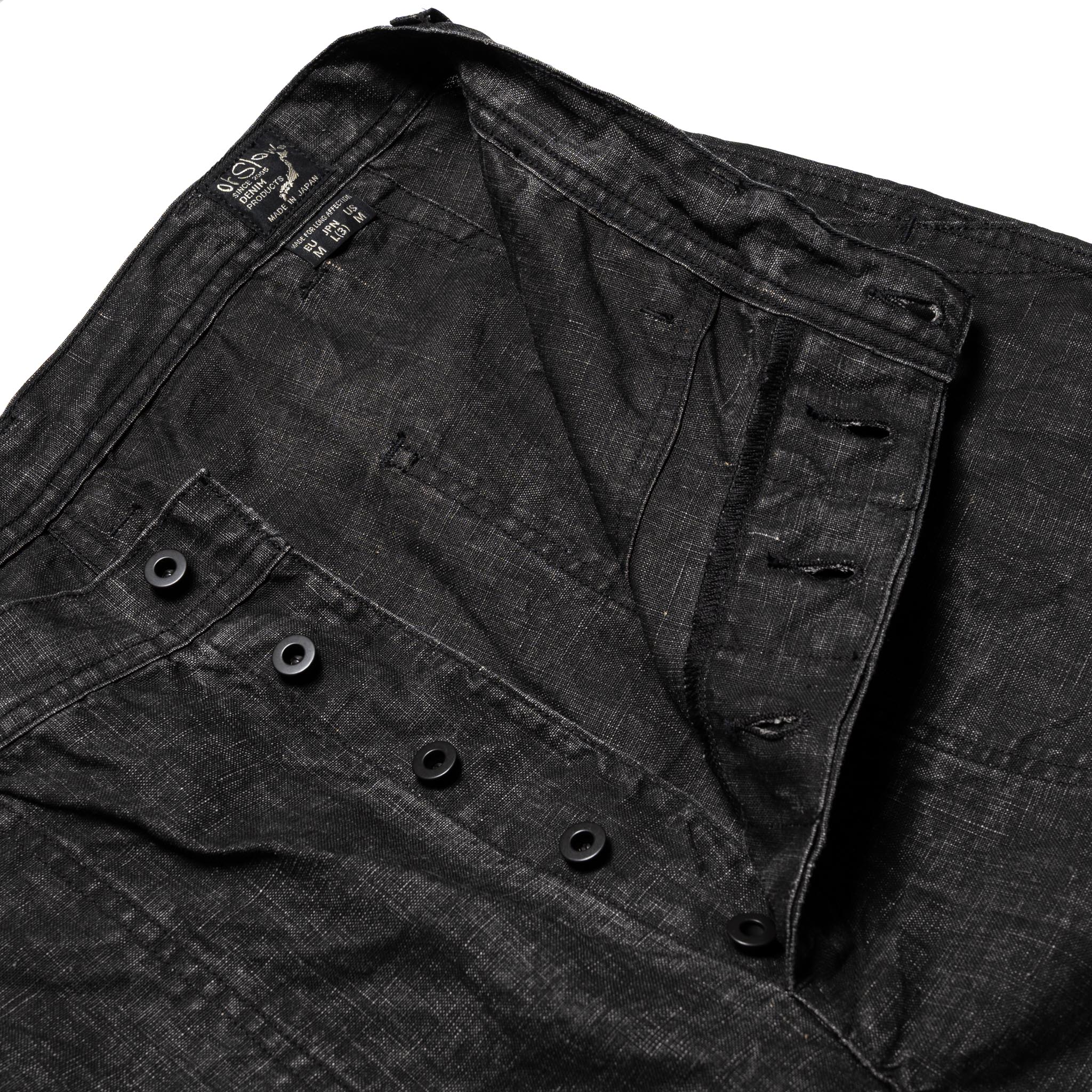 WWII 40's U.S. Navy Sumi Coated Linen Utility Trousers - Black