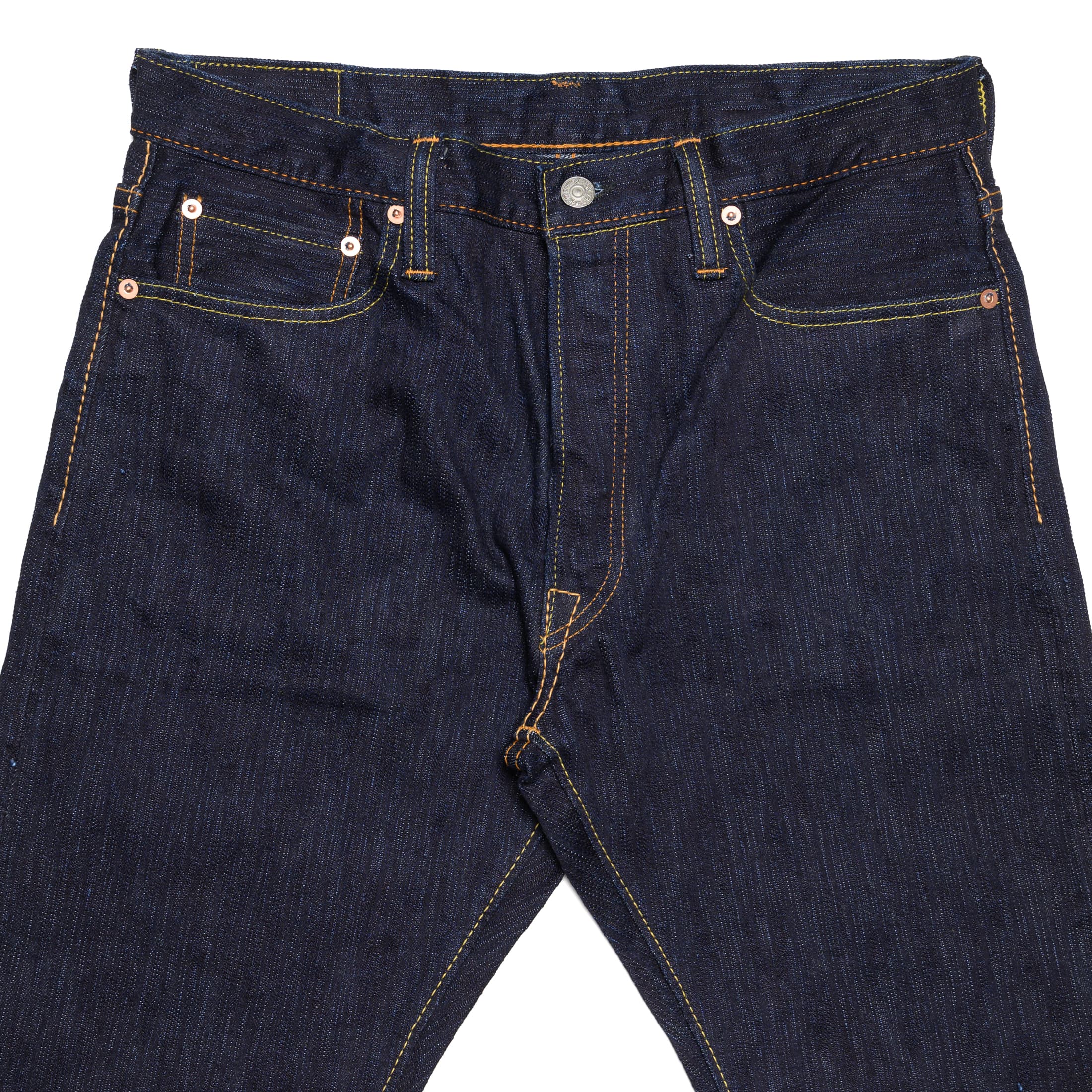 Pure Blue Japan 1167 13oz Extra Slub Stretch Selvedge Denim Relaxed Tapered Indigo Top Block