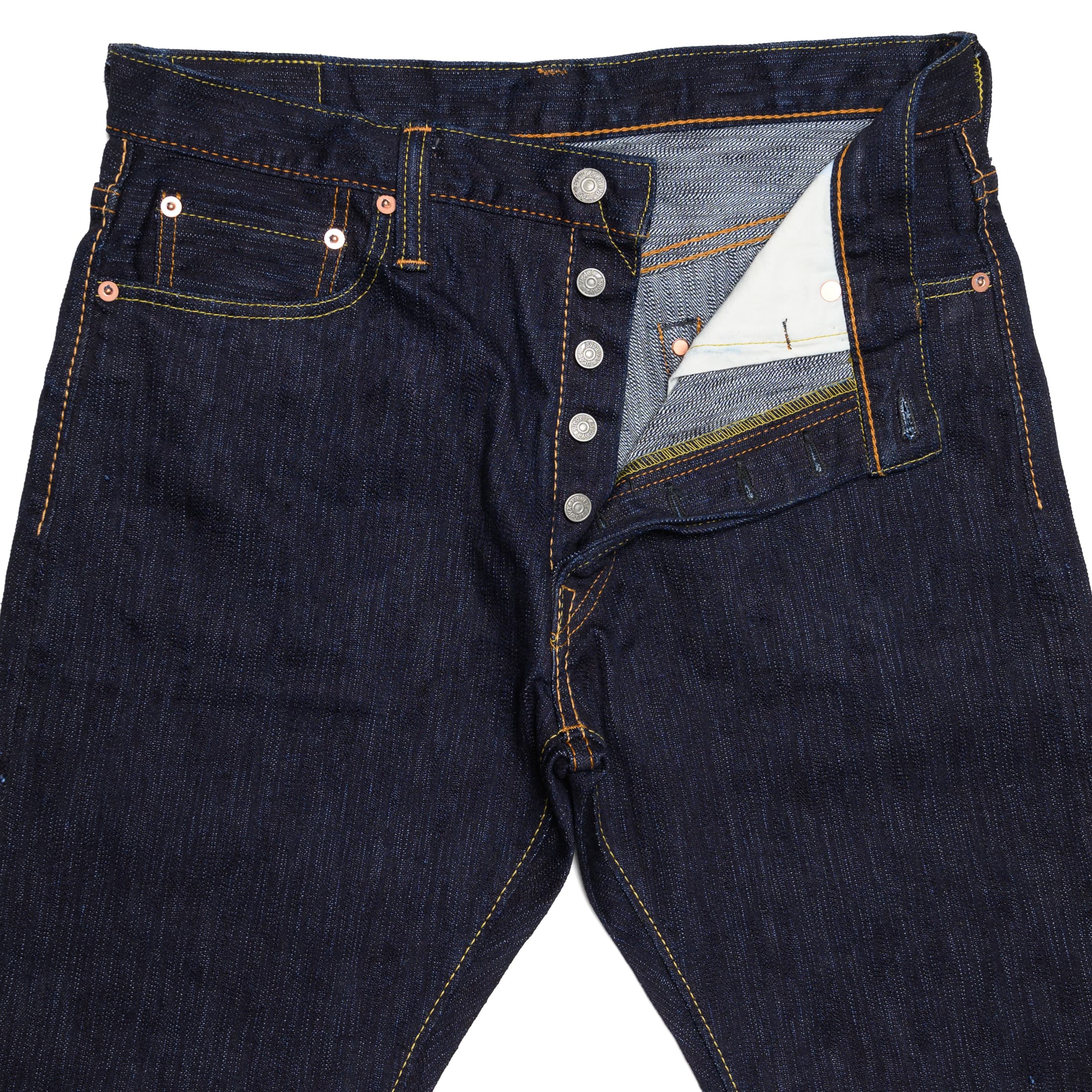 Pure Blue Japan 1167 13oz Extra Slub Stretch Selvedge Denim Relaxed Tapered Indigo Button Fly