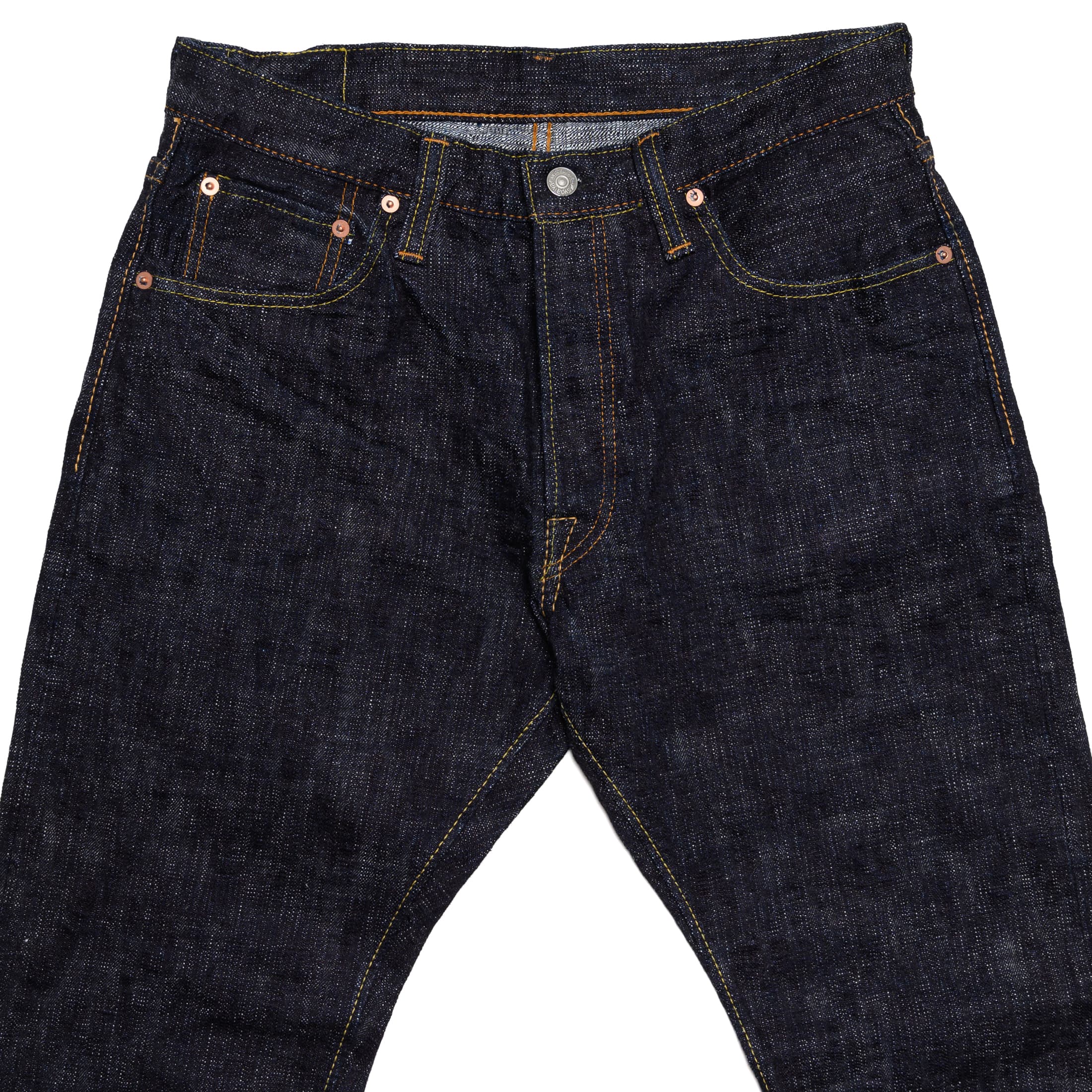 Pure Blue Japan WSB-019 16oz Double Slub Selvedge Denim Relaxed Taper Indigo Top Block