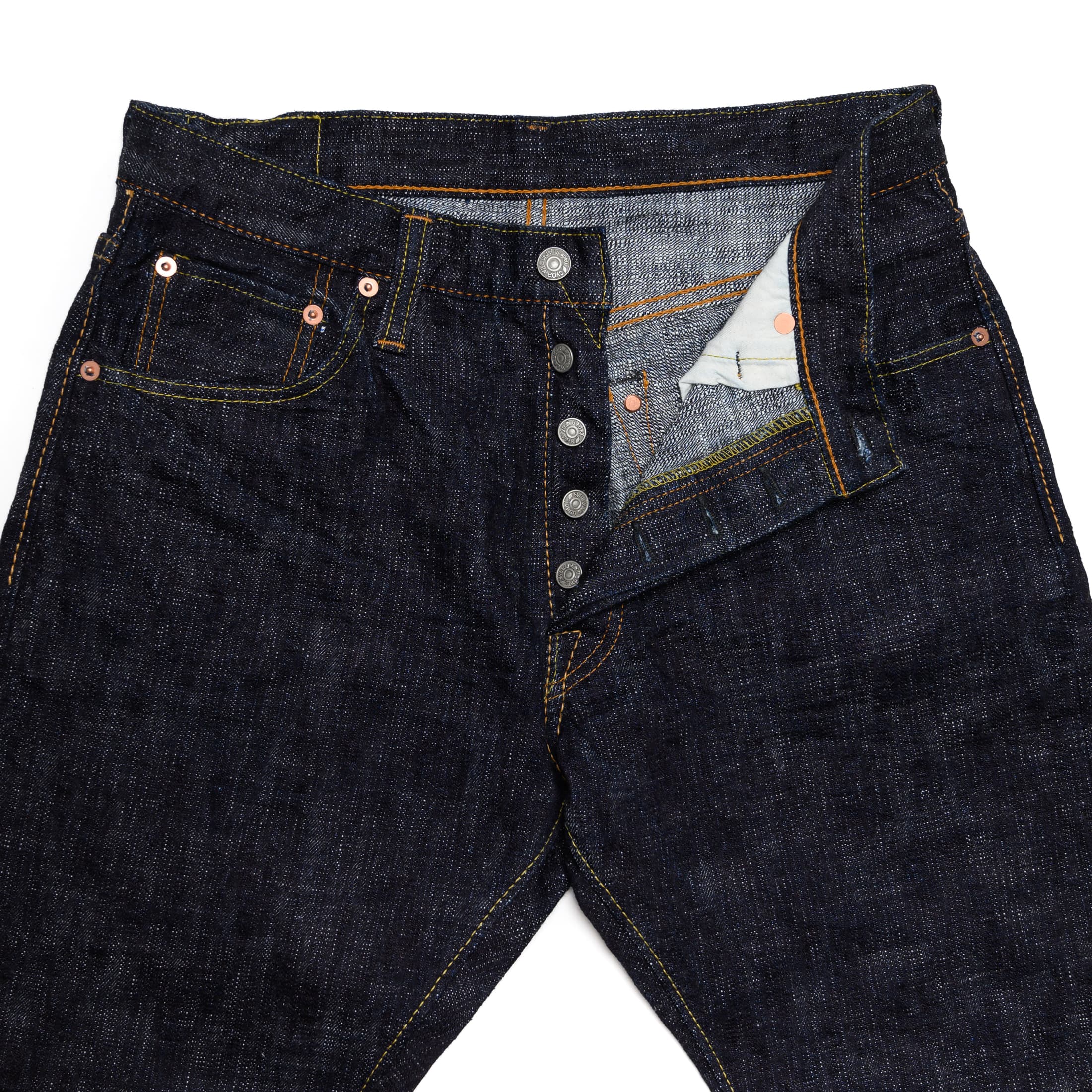 Pure Blue Japan WSB-019 16oz Double Slub Selvedge Denim Relaxed Taper Indigo Fly Detail