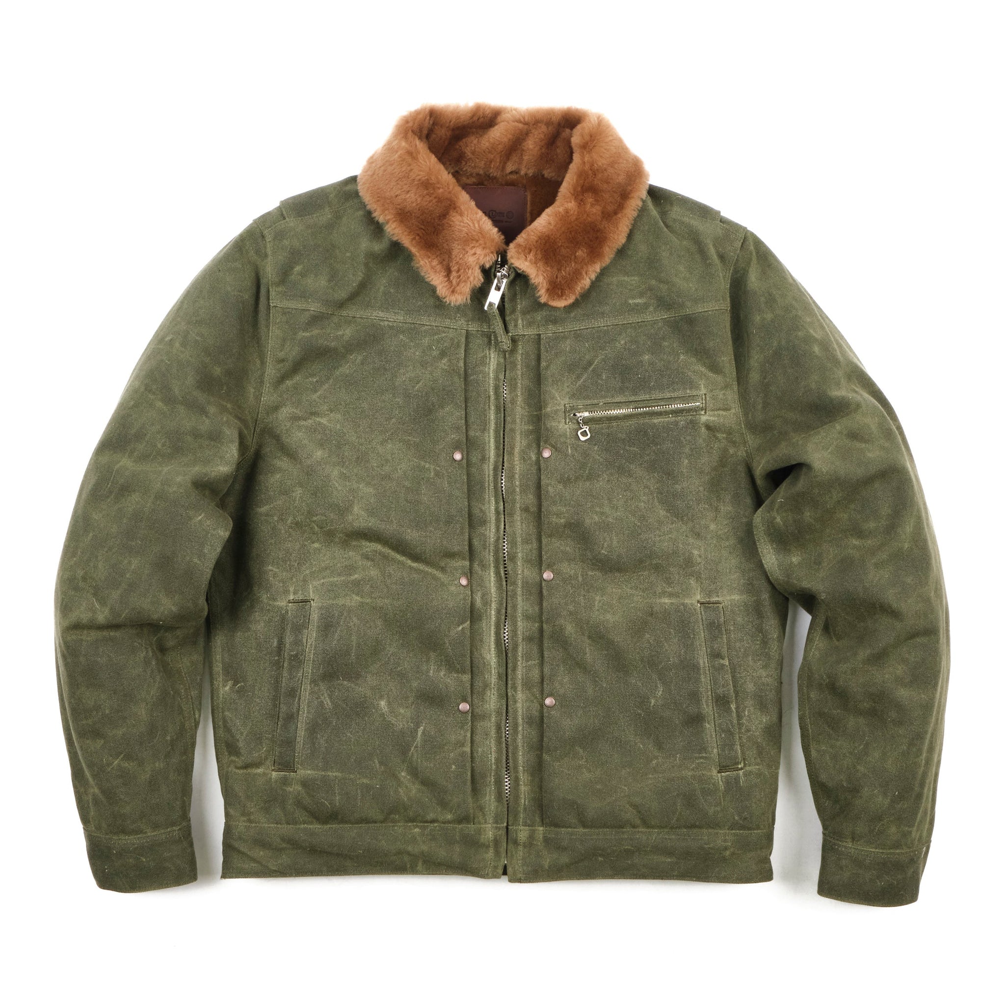 RJ-2 20oz Shearling Lined Waxed Canvas Jacket - Olive