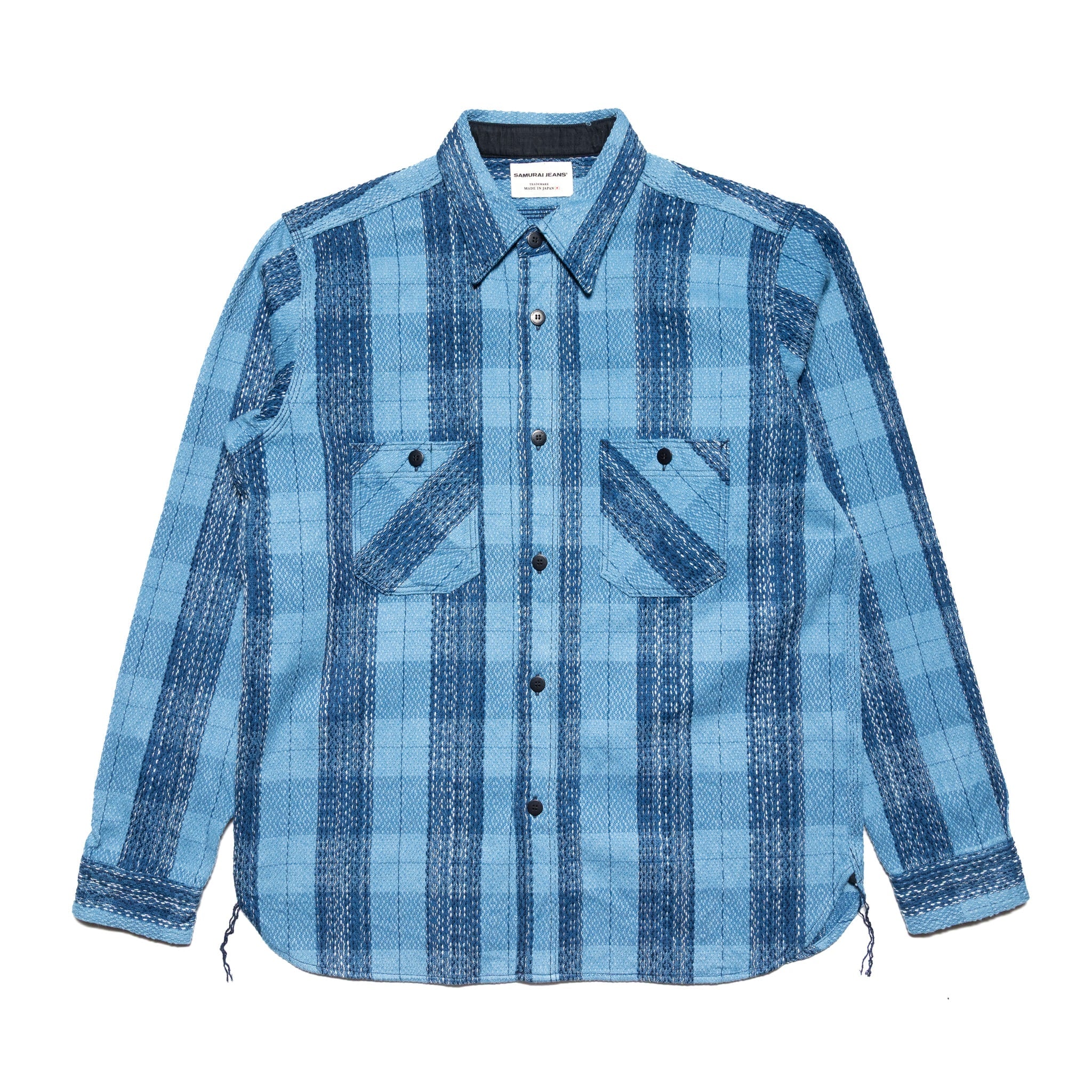 SKN24-01W Raindrop Sashiko x Kasuri Flannel Work Shirt