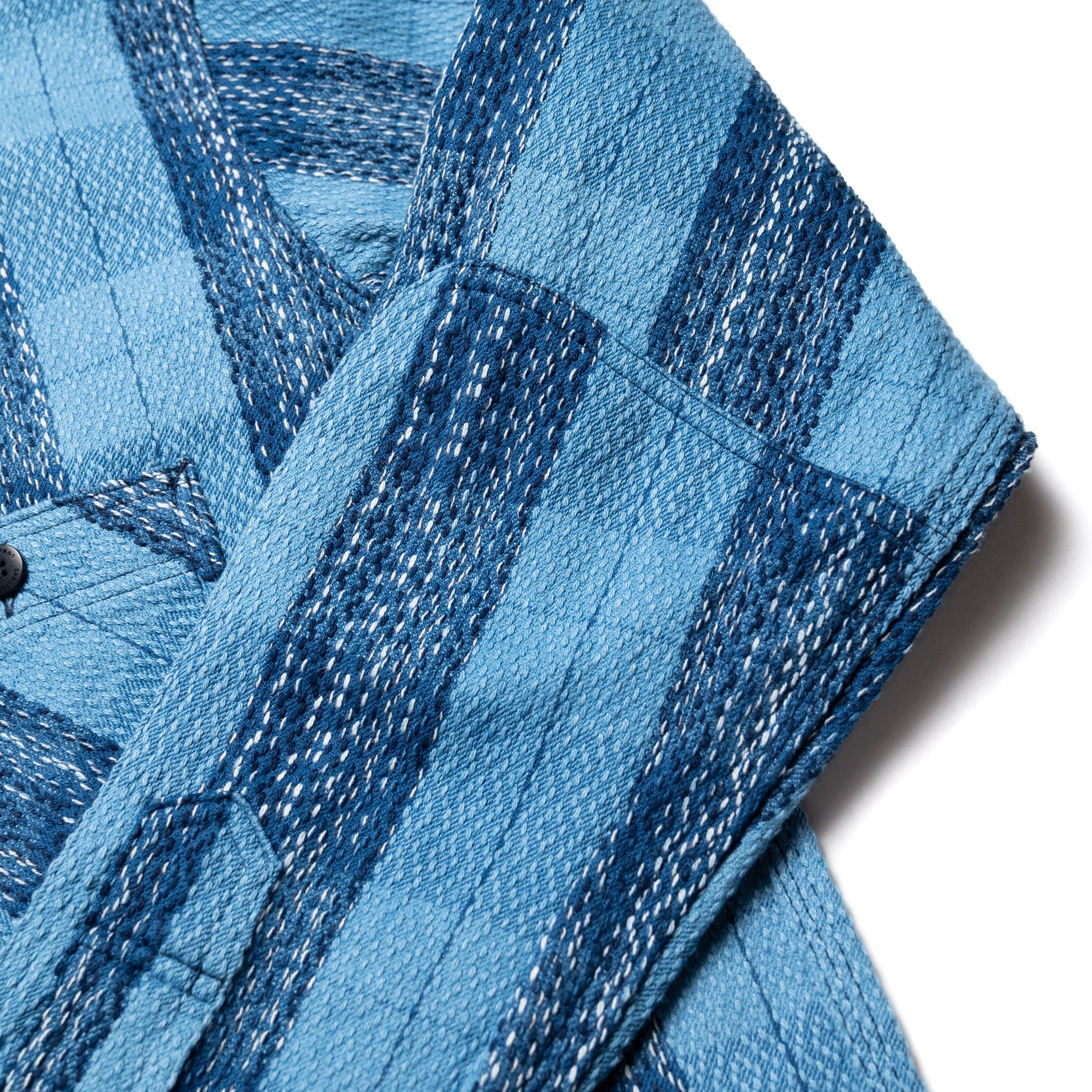SKN24-01W Raindrop Sashiko x Kasuri Flannel Work Shirt
