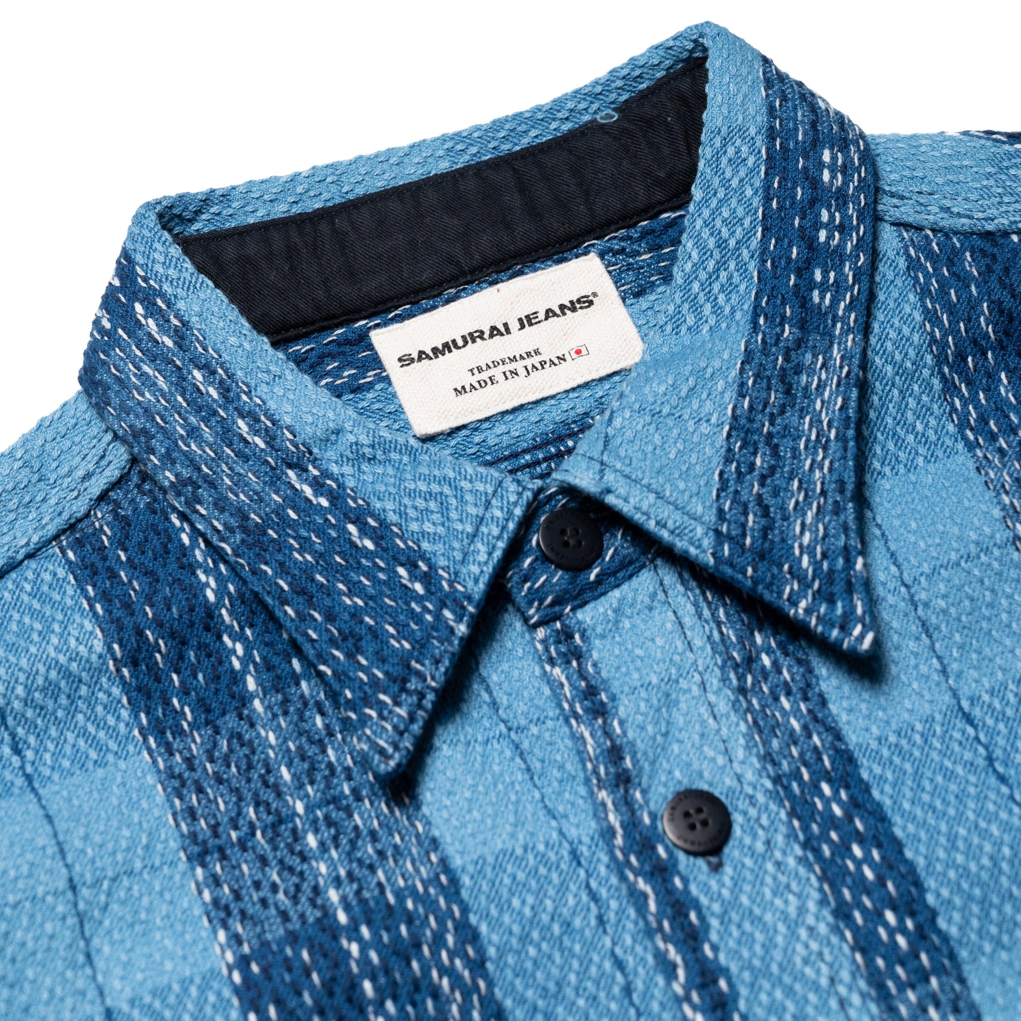 SKN24-01W Raindrop Sashiko x Kasuri Flannel Work Shirt