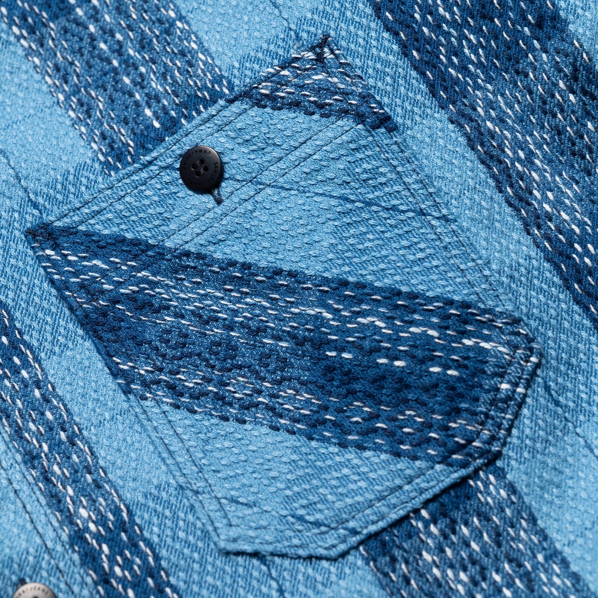 SKN24-01W Raindrop Sashiko x Kasuri Flannel Work Shirt