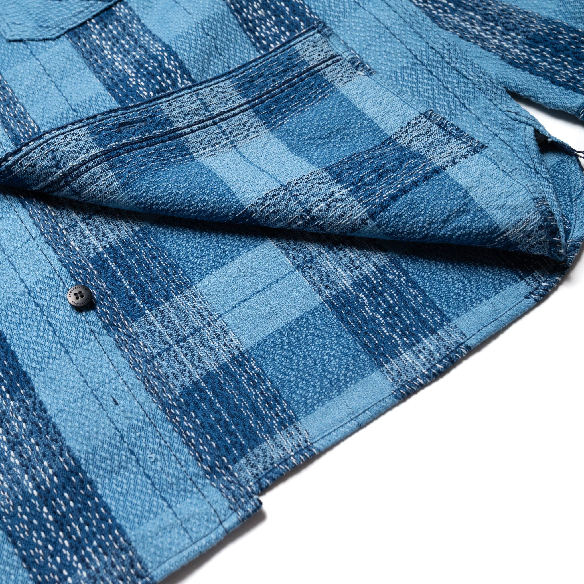 SKN24-01W Raindrop Sashiko x Kasuri Flannel Work Shirt
