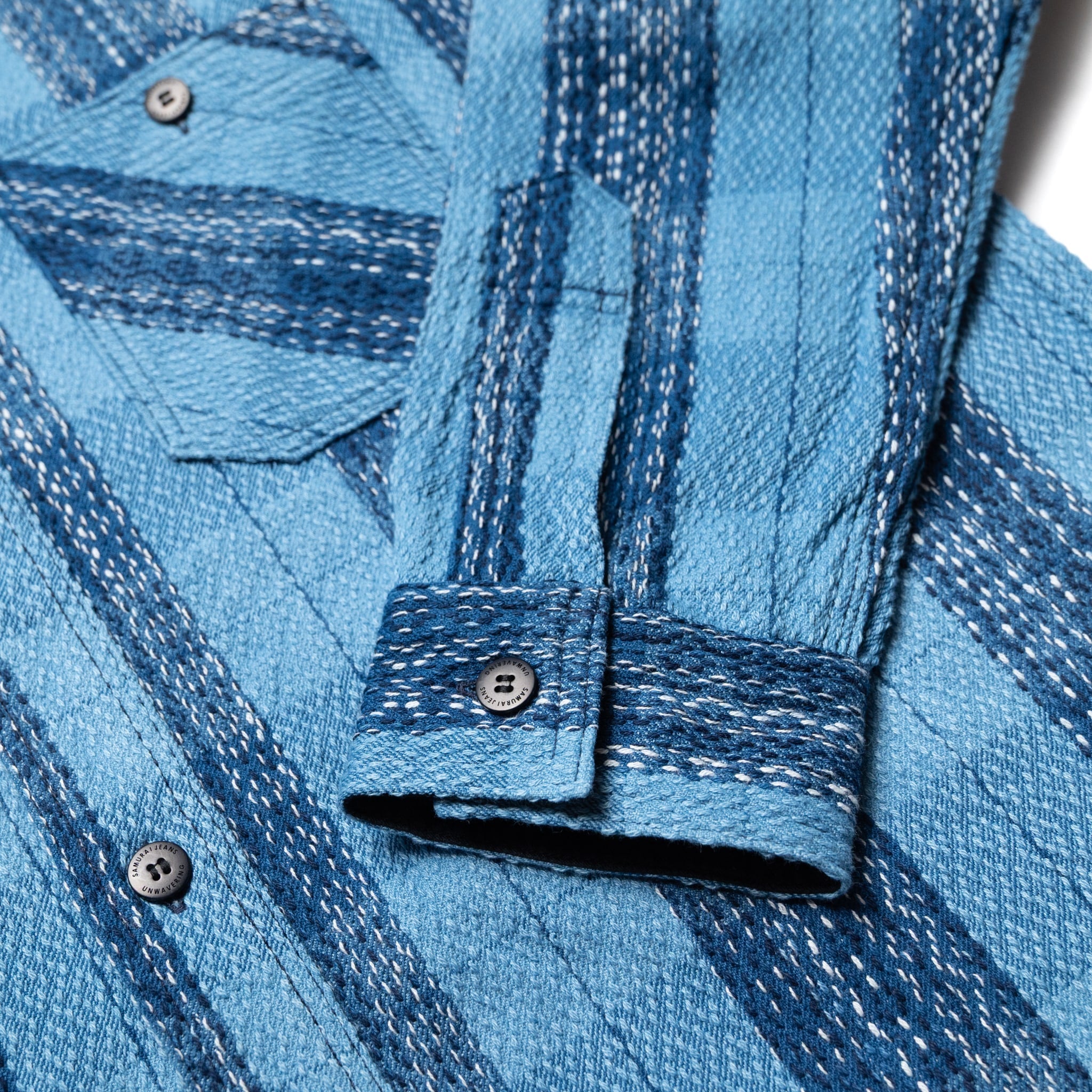SKN24-01W Raindrop Sashiko x Kasuri Flannel Work Shirt