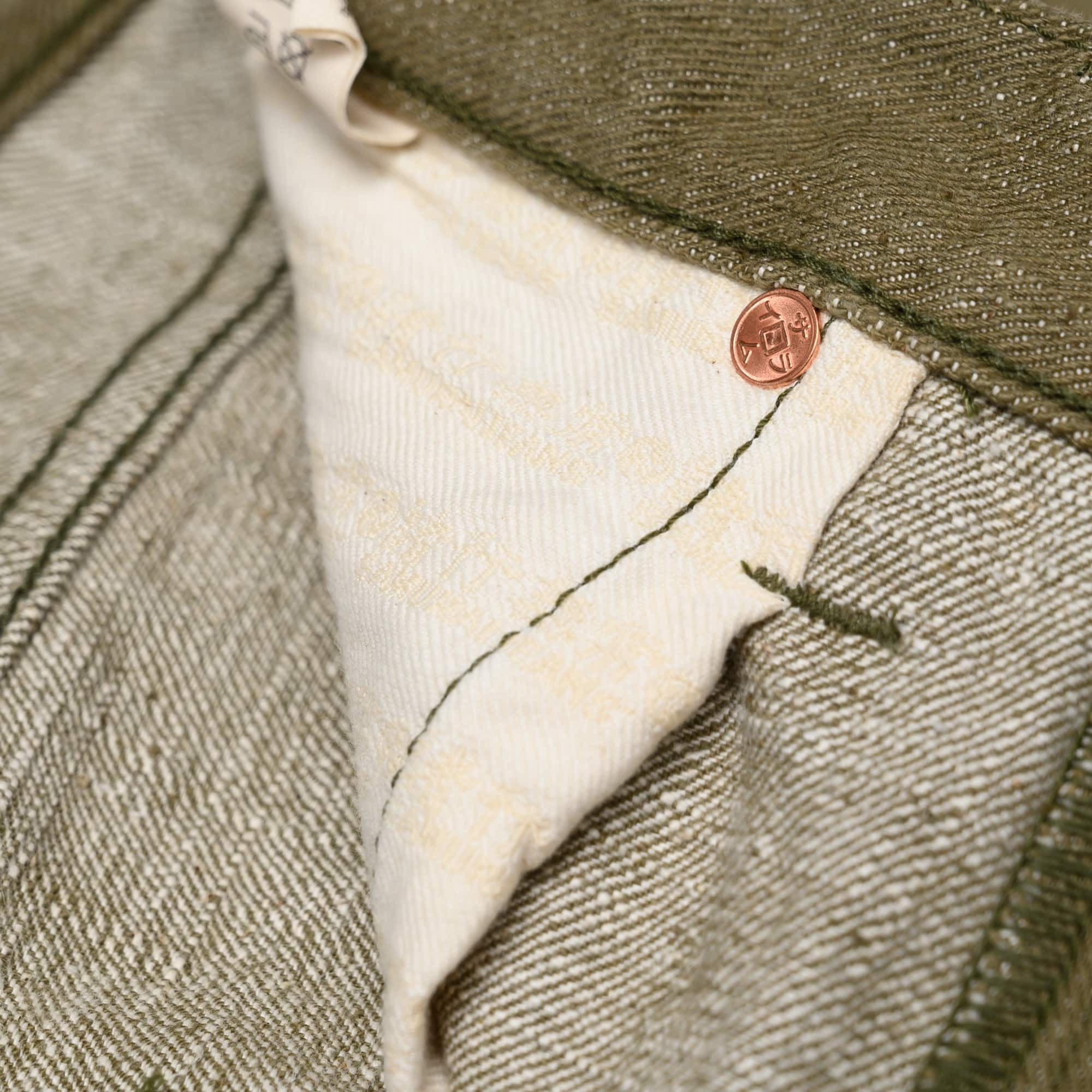 Samurai S0150GNX Uguisu Green Selvedge Denim Regular Straight Rivet Detail