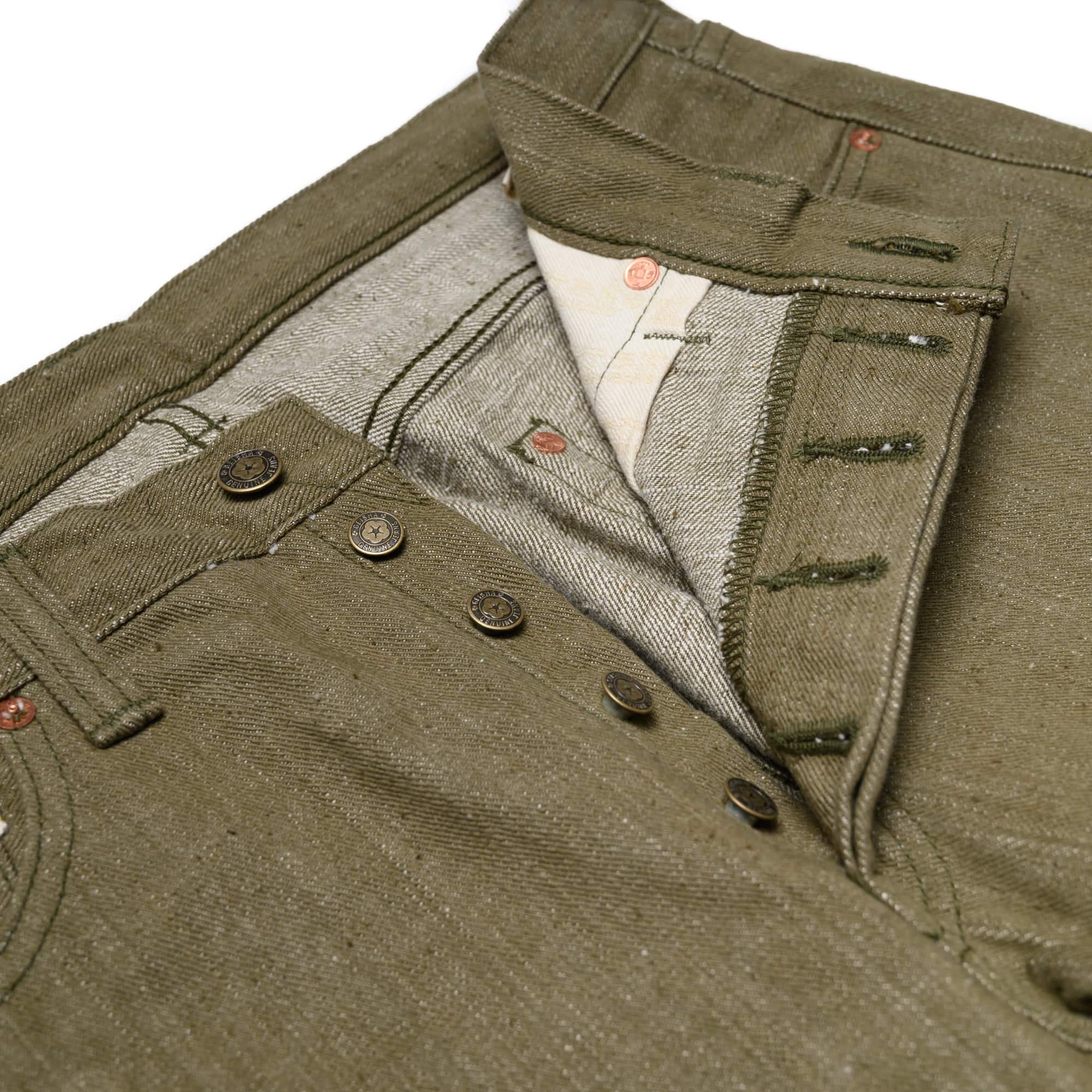 Samurai S0170GNX Uguisu Green Denim Slim Straight Tapered Button Fly