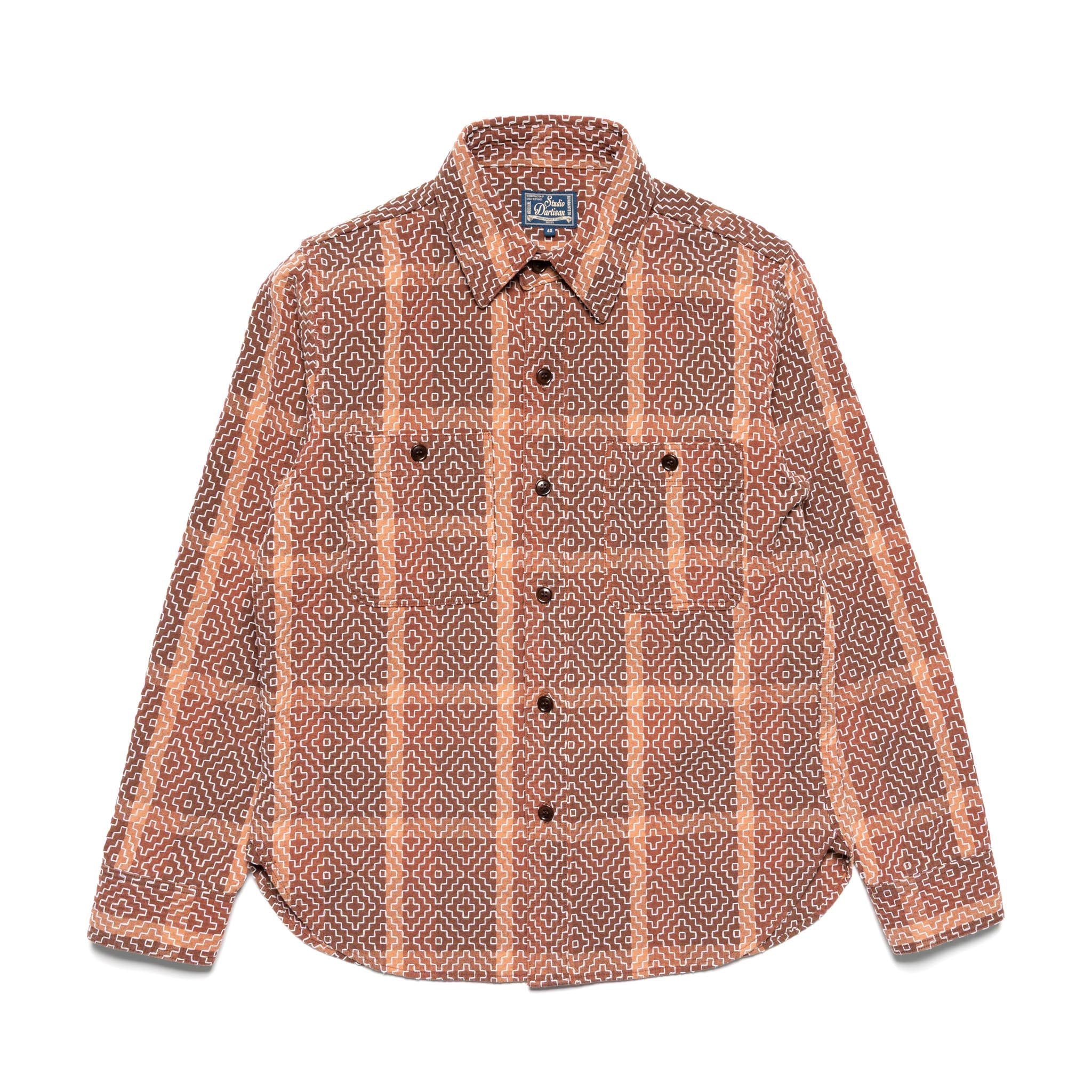 Studio D'Artisan 5726 Kakishibu Noragi Sashiko Work Shirt Khaki