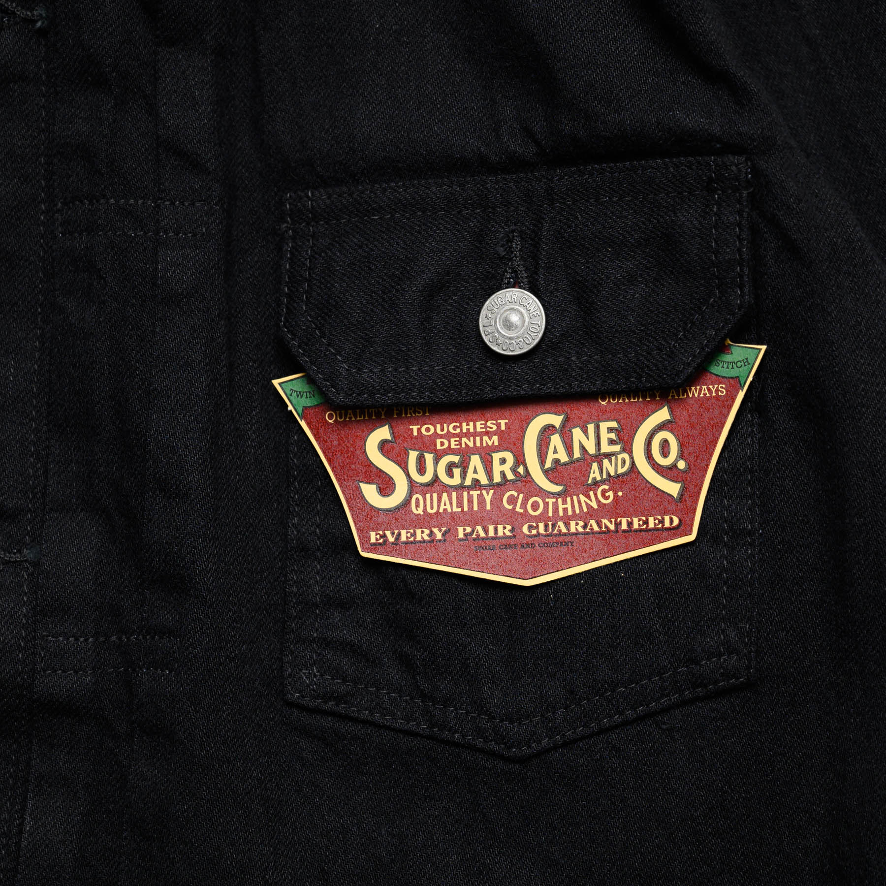 Sugar Cane SC14601 13oz Black Selvedge Denim 1953 Jacket Pocket Flasher
