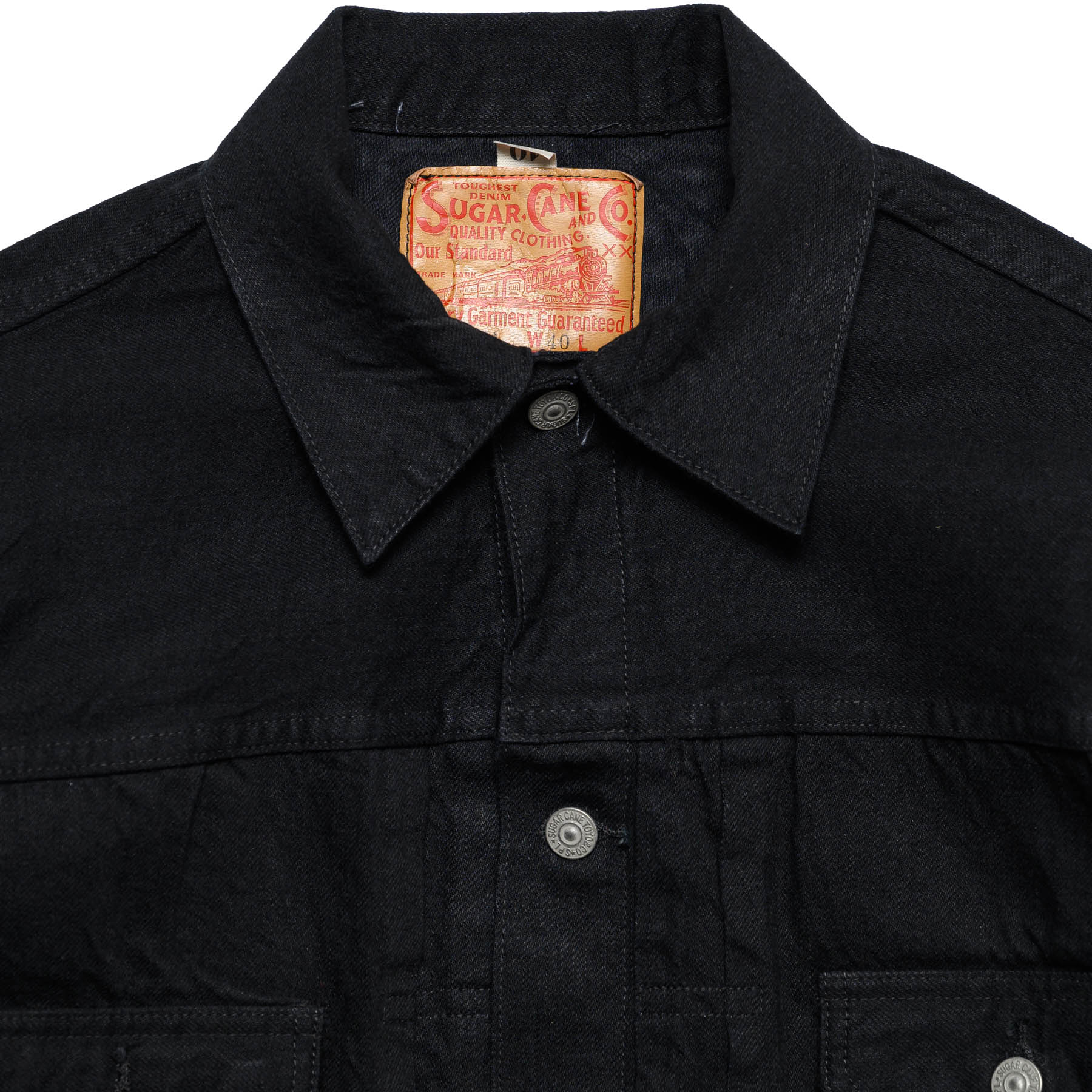 Sugar Cane SC14601 13oz Black Selvedge Denim 1953 Jacket Collar Detail