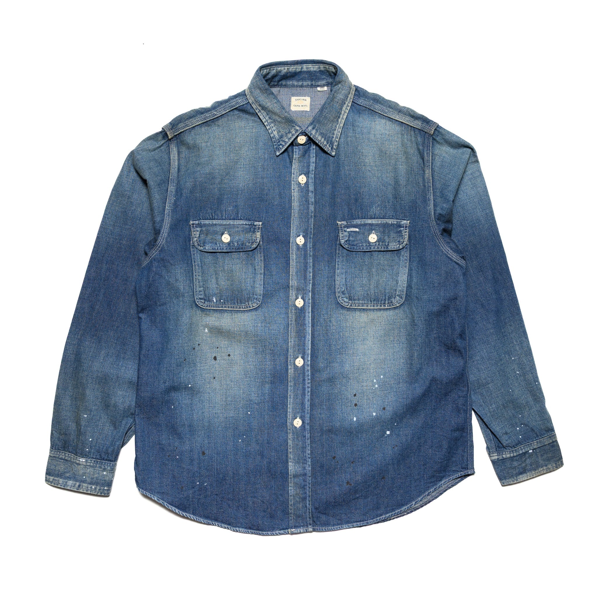 SC29474 Blue Denim Work Shirt Aged Model
