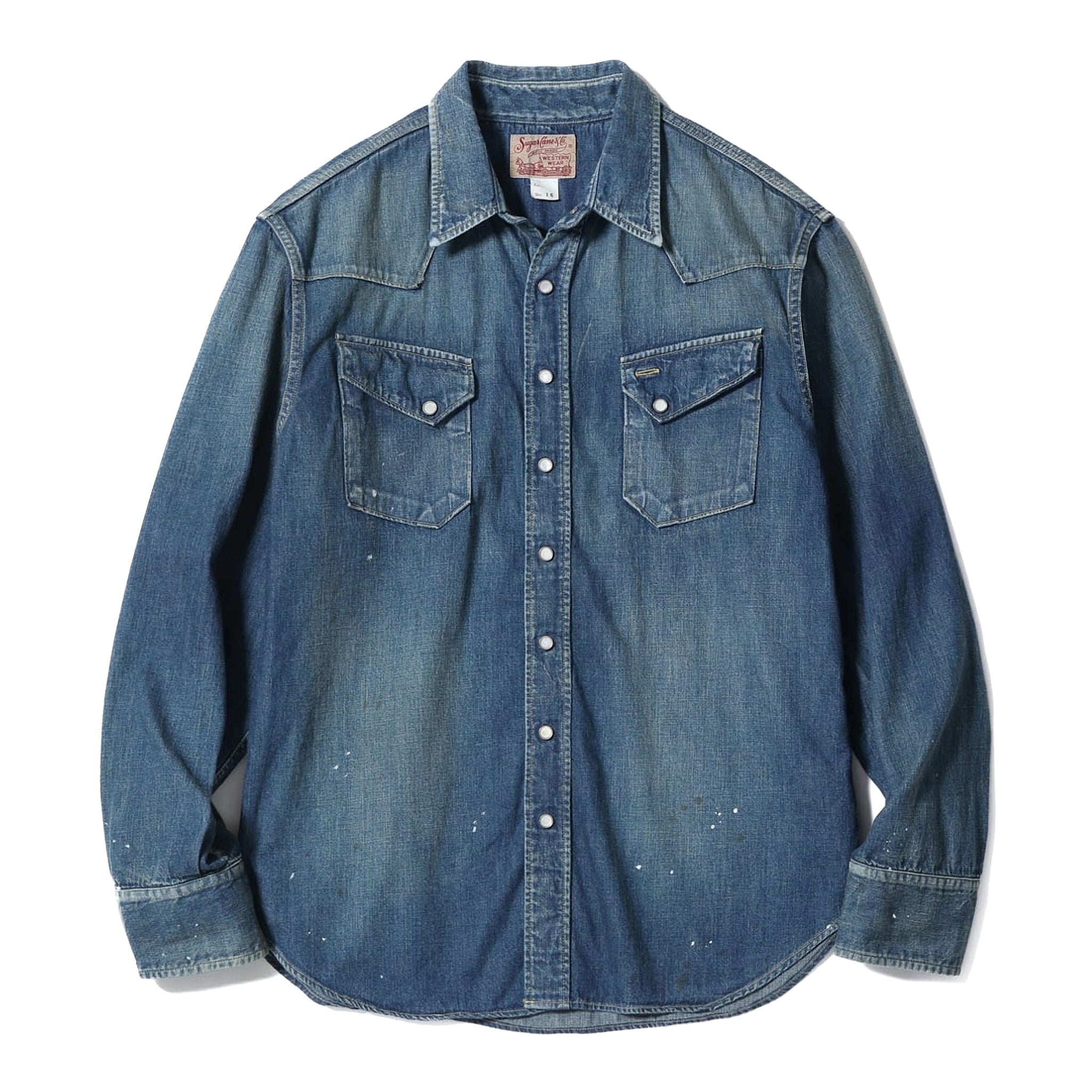 SC29475 Blue Denim Western Shirt Aged Model