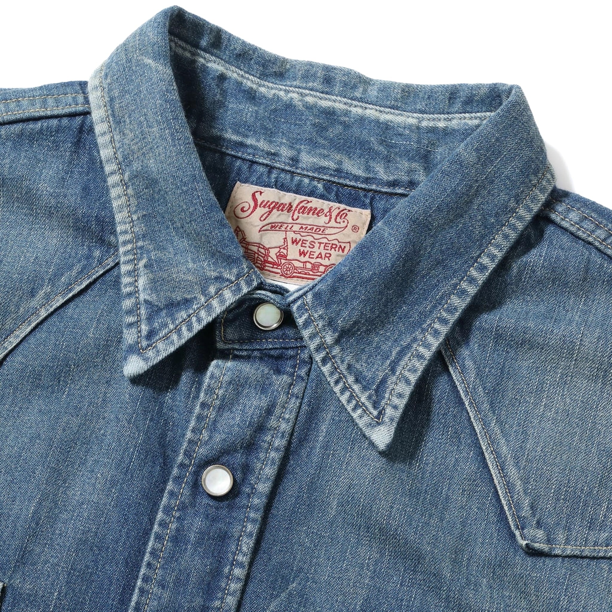 SC29475 Blue Denim Western Shirt Aged Model