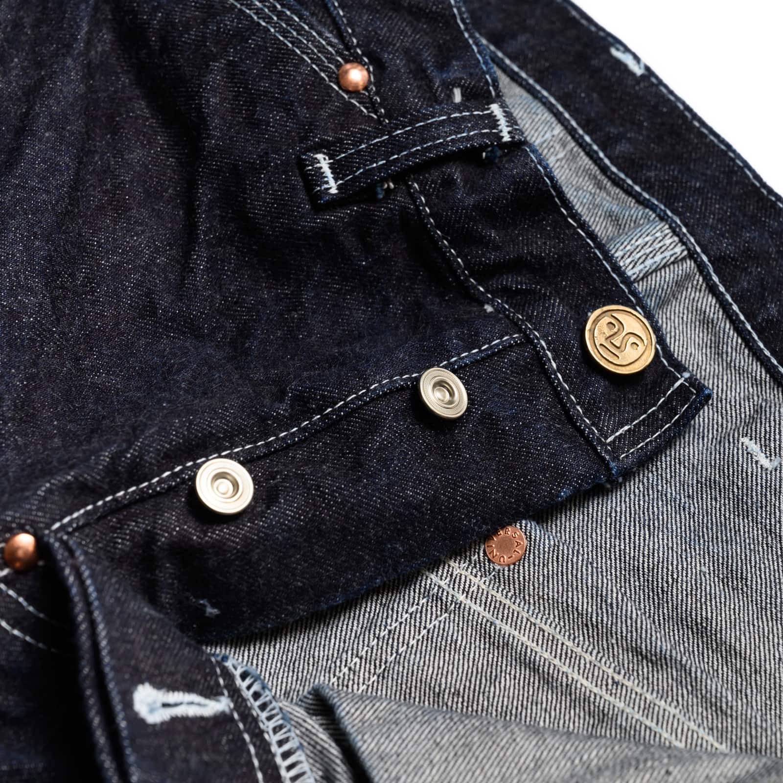 Tender 130 Tapered Jeans 16oz Selvedge Denim Rinsed Button Fly Detail