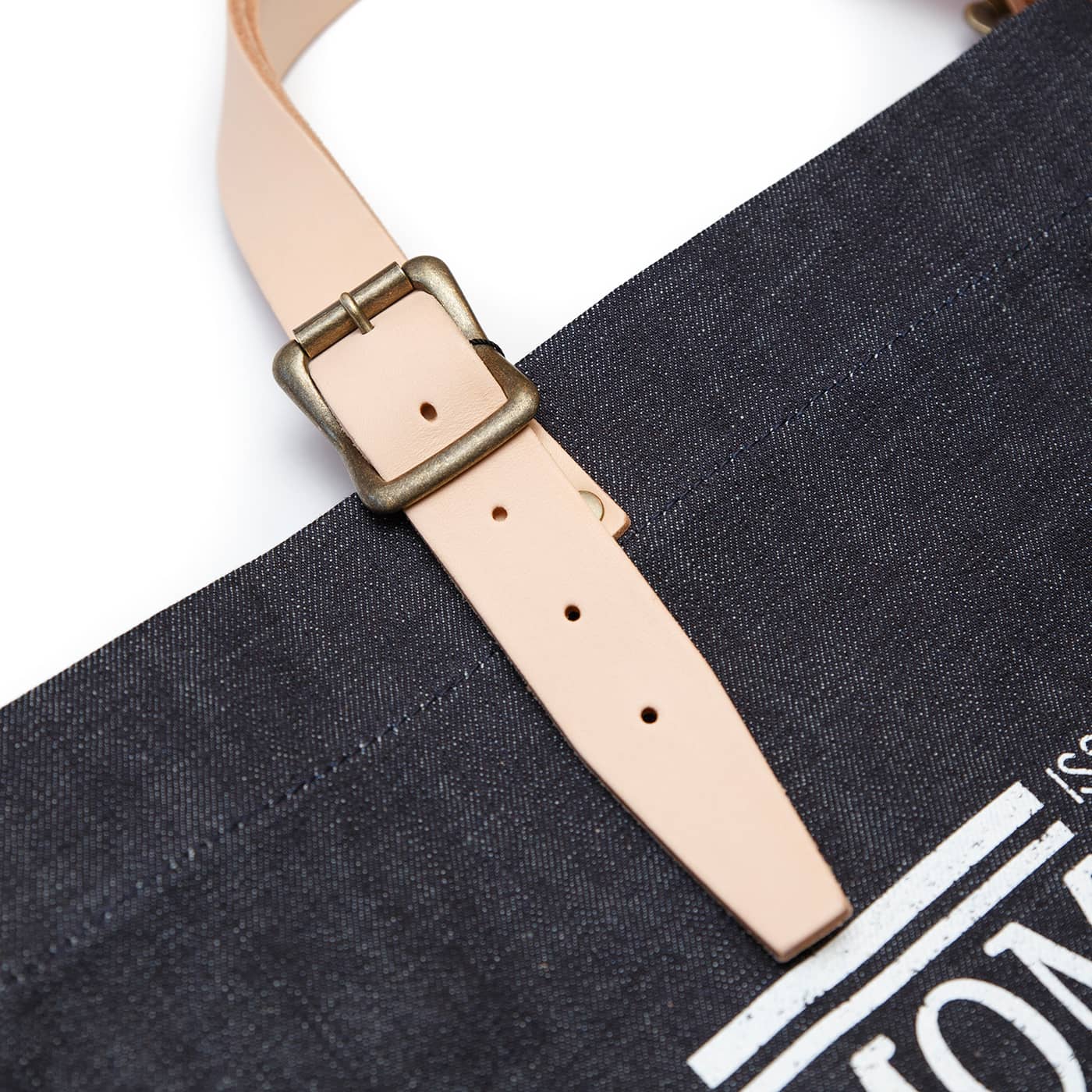 Momotaro Leather Handle Denim Tote Handle Detail
