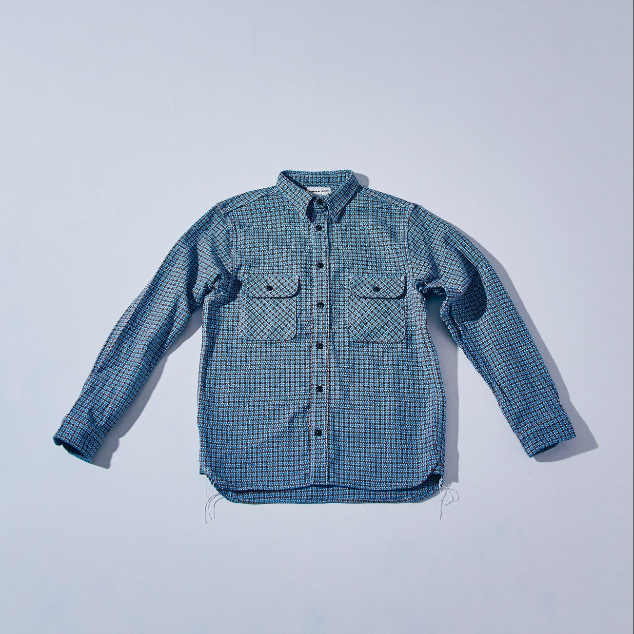 SIN25-02W Cheese Indigo Heavy Flannel Work Shirt Light Blue/Brown