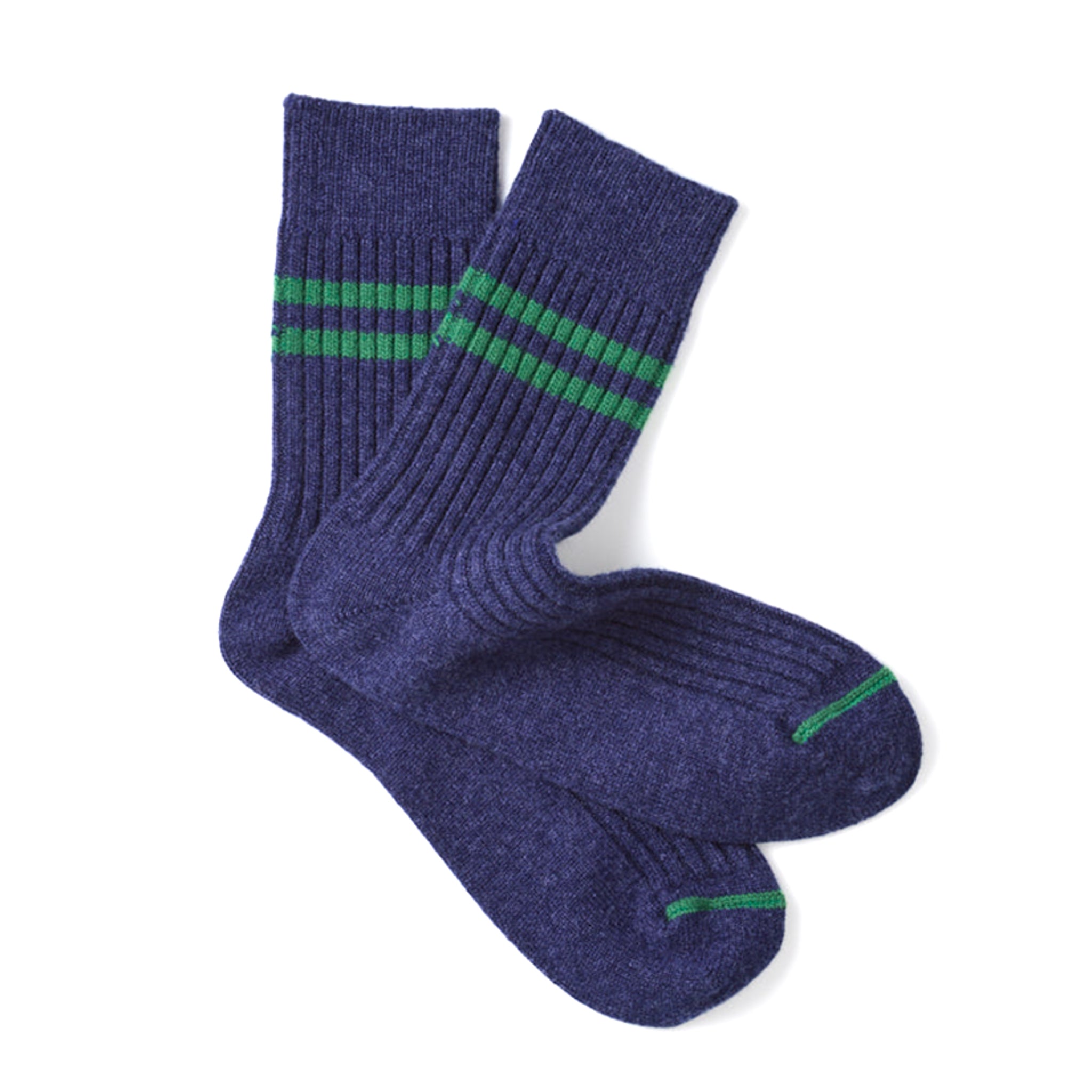 R1489 Merino Lambswool Stripe Socks - Navy/Green