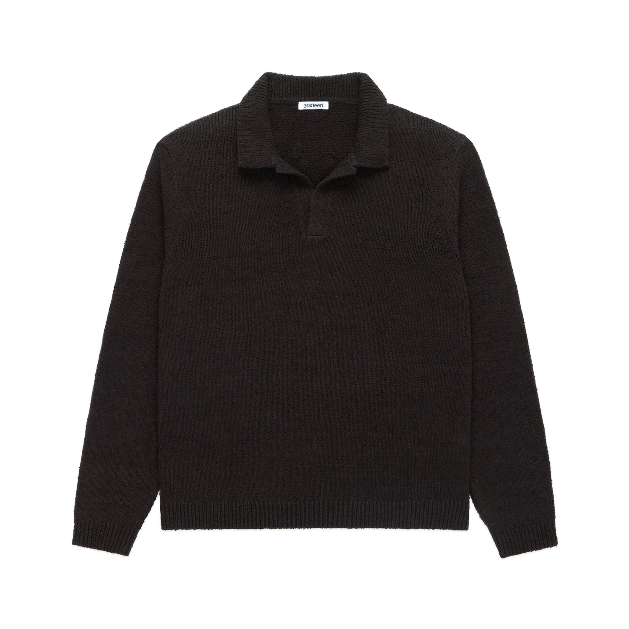 Long Sleeve Knit Polo - Bark Boucle