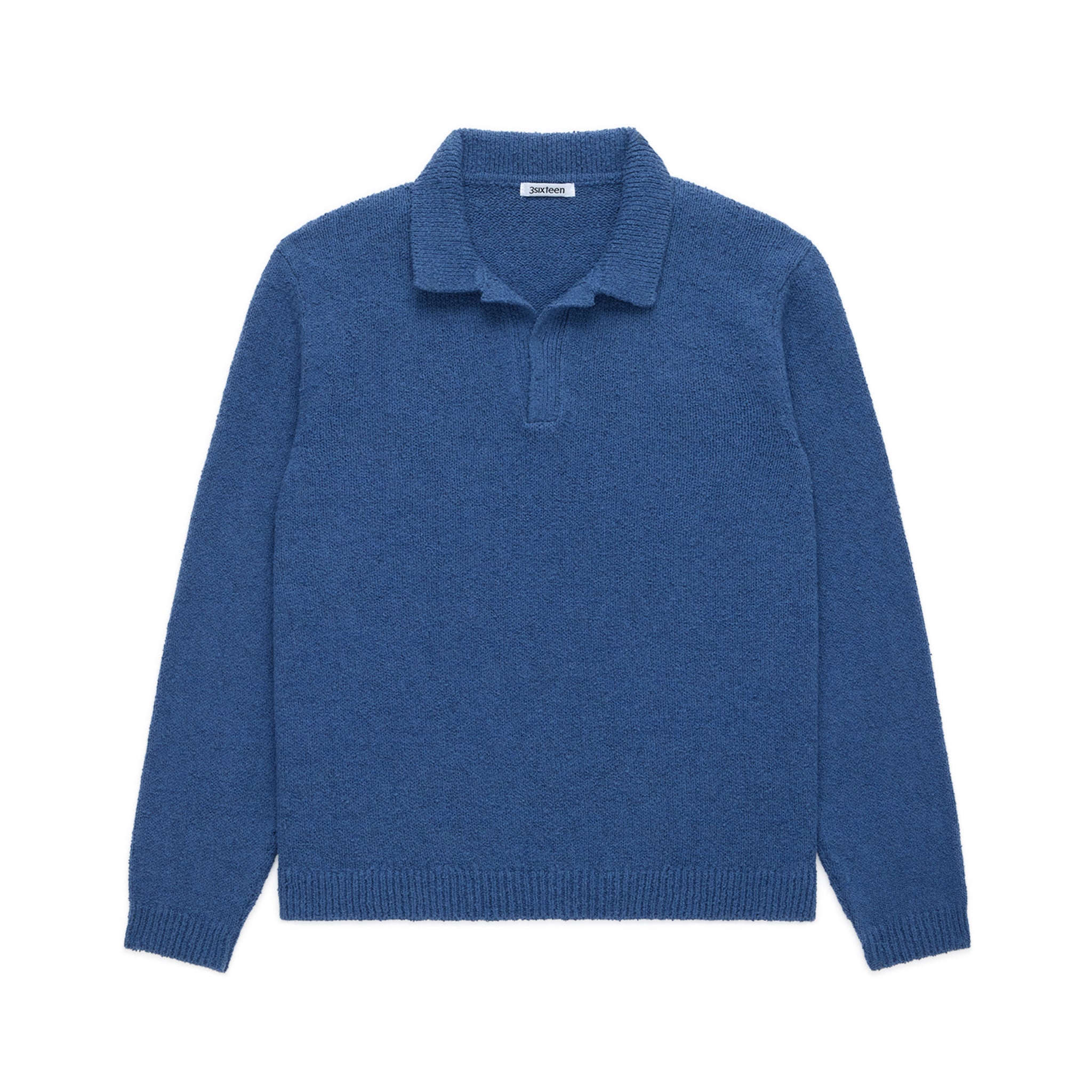 Long Sleeve Knit Polo - Lapis Boucle