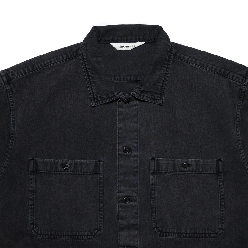 3sixteen Short Sleeve Workshirt Black Stonewash Collar