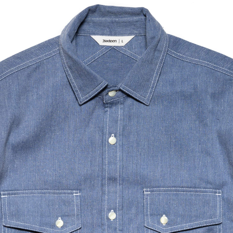 3sixteen Crosscut Western - Handloom Cerulean Khadi Denim Front Collar