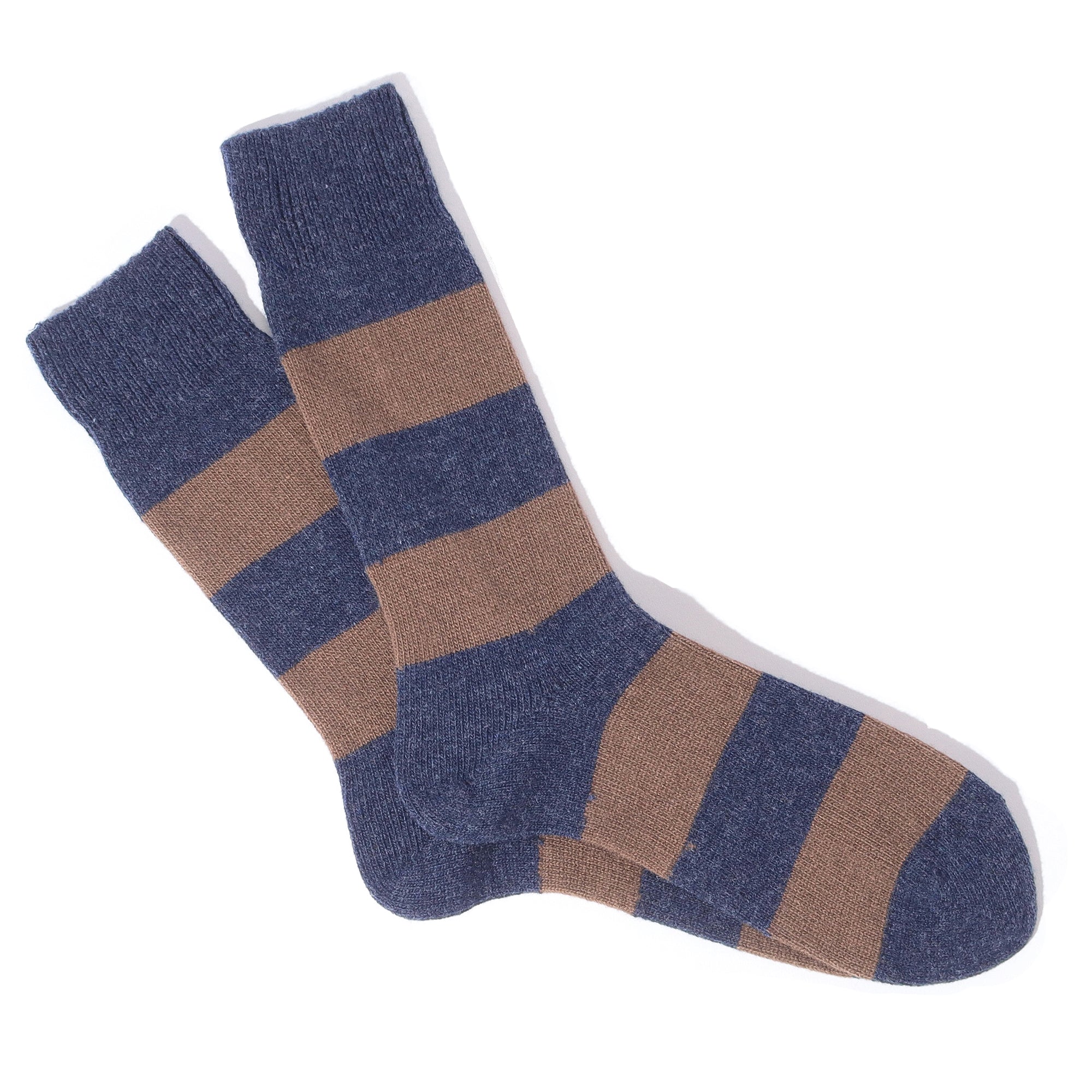 Wool Cashmere Stripes Crew - Blue Grey