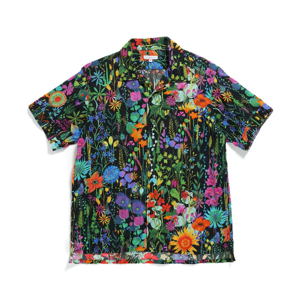 Engineered Garments Camp Shirt Black Cotton Floral Lawn Front