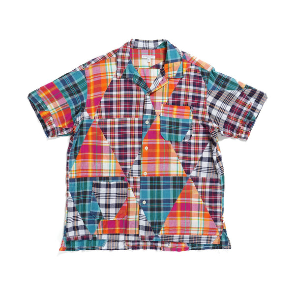 Engineered Garments Camp Shirt Multi Color Triangle Patchwork Madras Front