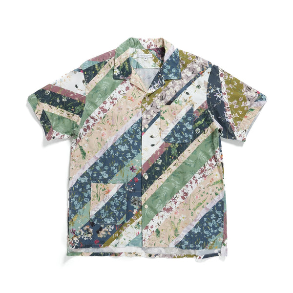Engineered Garments Camp Shirt Navy Cotton Diagonal Print Front