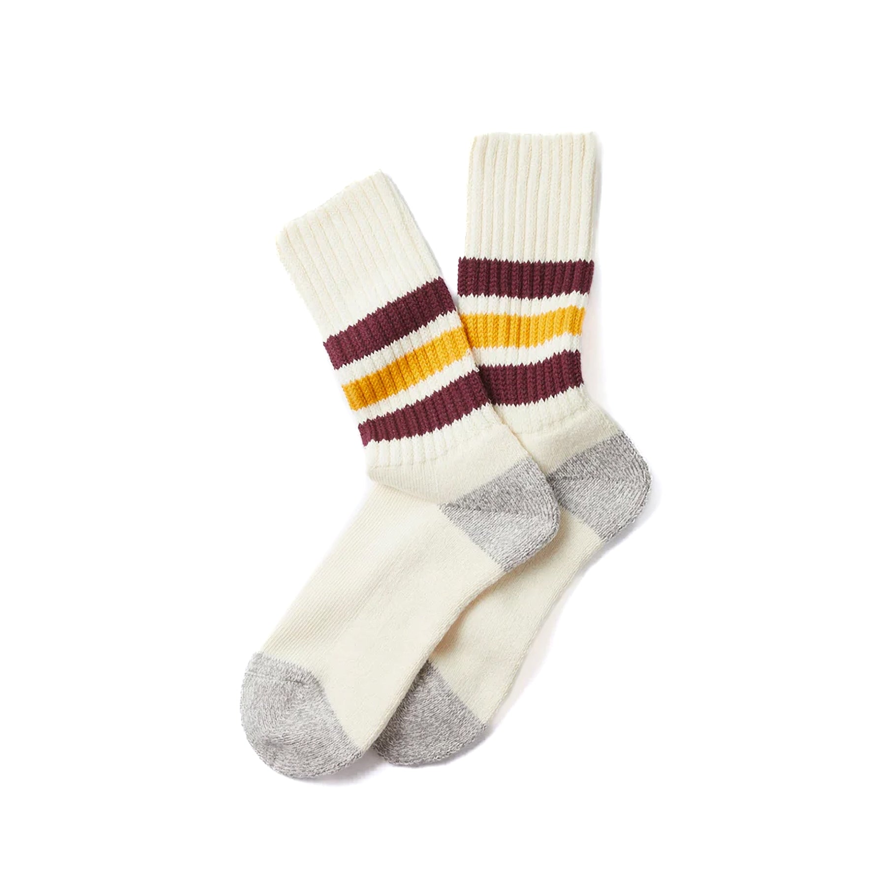 Coarse Ribbed Old School Crew Socks - Bordeaux/Yellow