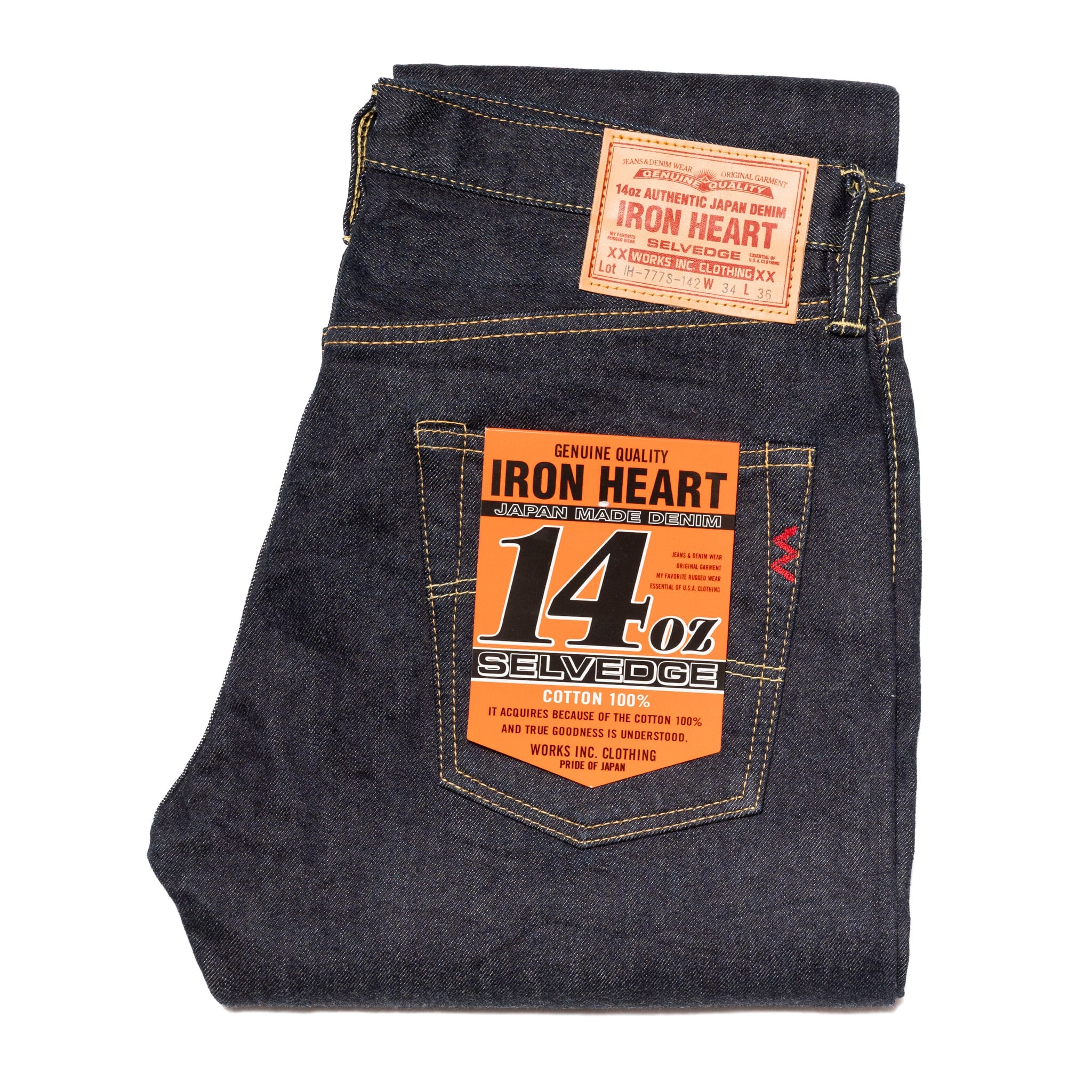 IH-777S-142 14oz Selvedge Denim Slim Tapered Cut Jeans - Indigo