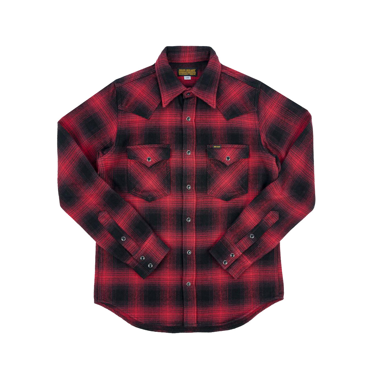 IHSH-264-RED Ultra Heavy Flannel Ombré Check Western Shirt - Red/Black