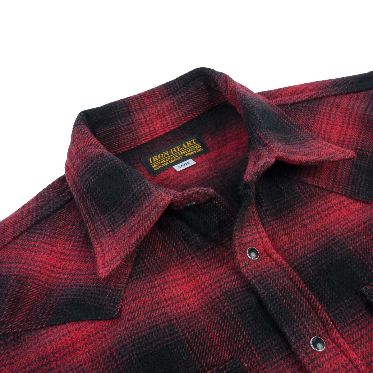 IHSH-264-RED Ultra Heavy Flannel Ombré Check Western Shirt - Red/Black