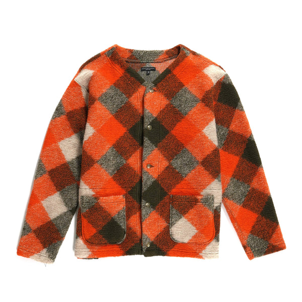 Engineered Garments Knit Cardigan Orange/Olive Poly Wool Diamond Knit
