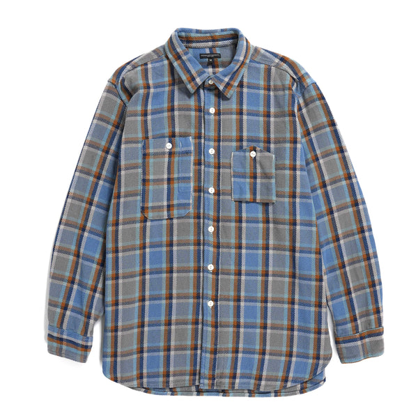 Engineered Garments Work Shirt Blue Cotton Heavy Twill Plaid