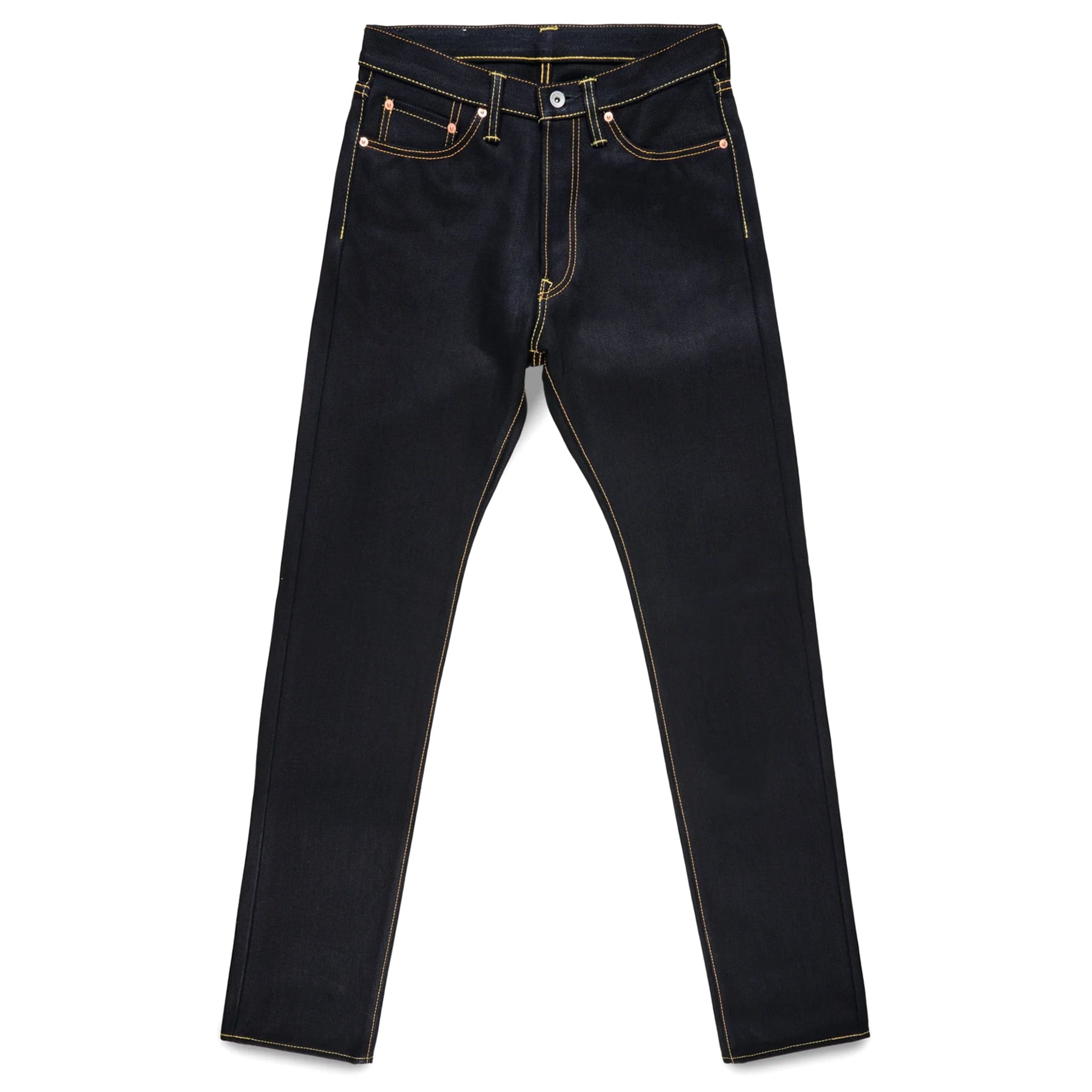 IH-888-XHSib 25oz Selvedge Denim Medium/High Rise Tapered Cut Jeans - Indigo/Black