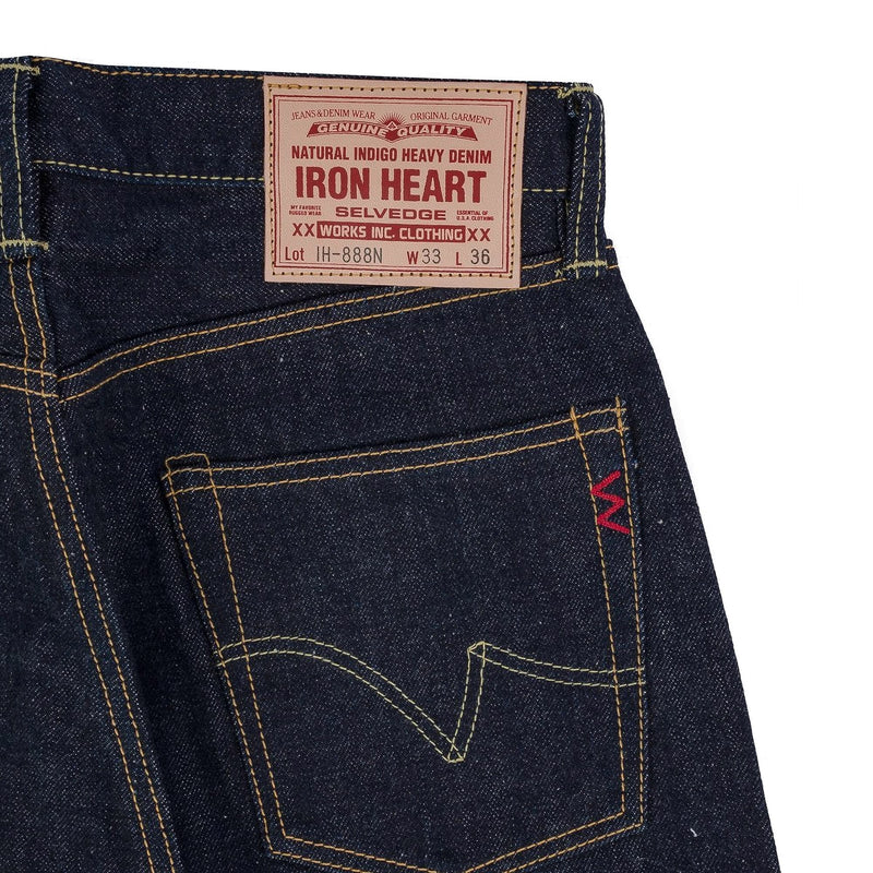 Iron Heart IH-888N 17oz Selvedge Denim Medium/High Rise Tapered Cut Jeans Natural Indigo Rear Pocket & Patch Detail